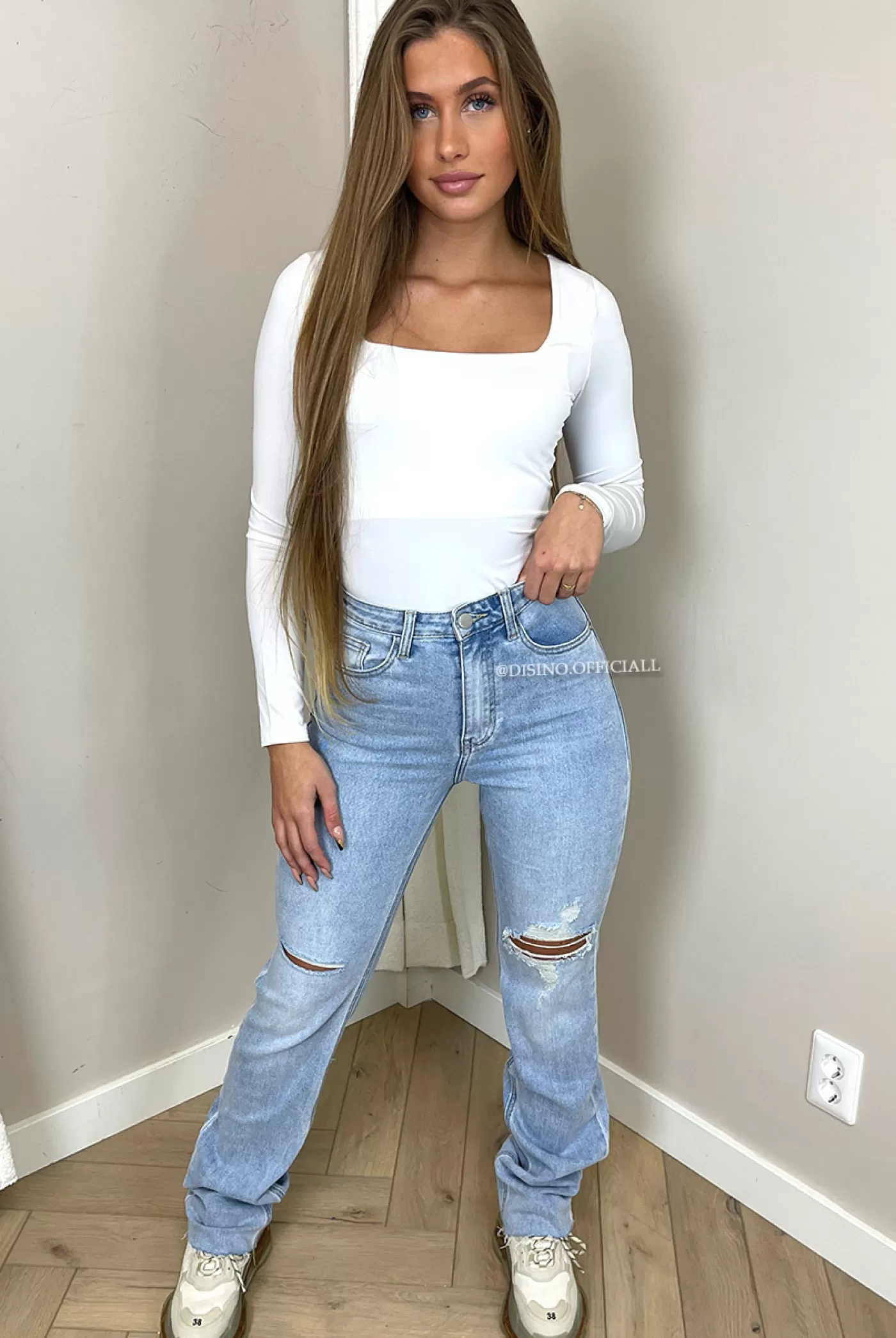 DISINO Light Blue - 'Miami' - Extra Long Super Stretch Straight Leg Jeans | Vrouw Jeans