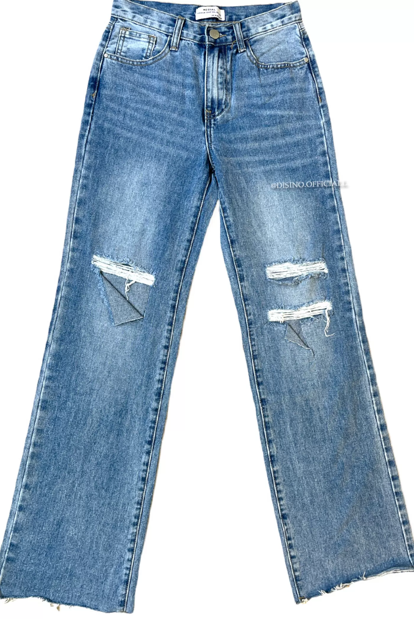 DISINO Light Blue - 'Murcia' - Extreme Ripped Straight Leg Split Jeans - 1681 | Vrouw Jeans