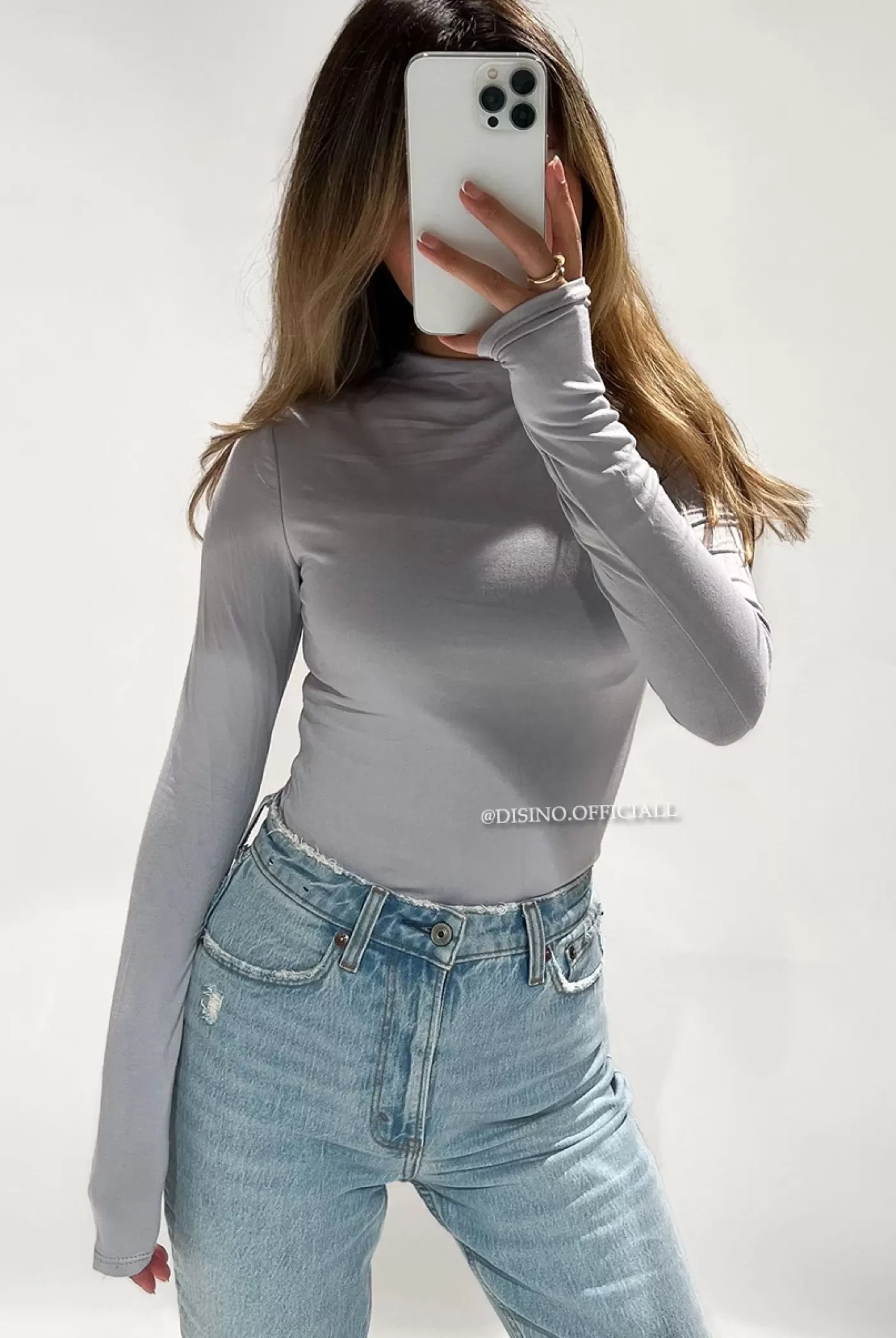 DISINO Light Grey - 'Mia Bodysuit' - Perfect Fit High Neck Bodysuit | Vrouw Tops