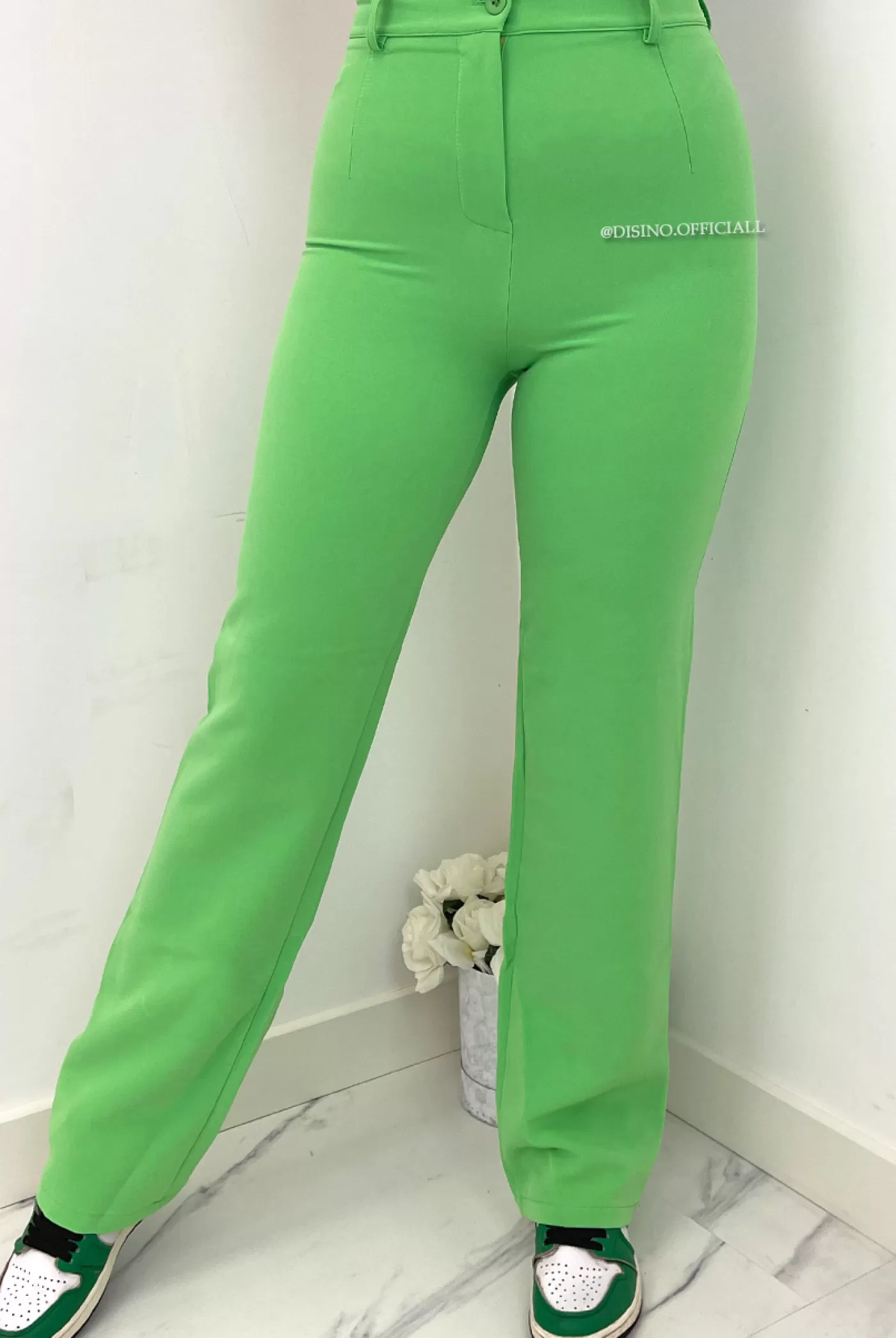 DISINO Lime Green - 'Liya Pants' - High Waist Straight Leg Pantalon | Vrouw Trousers & Pants