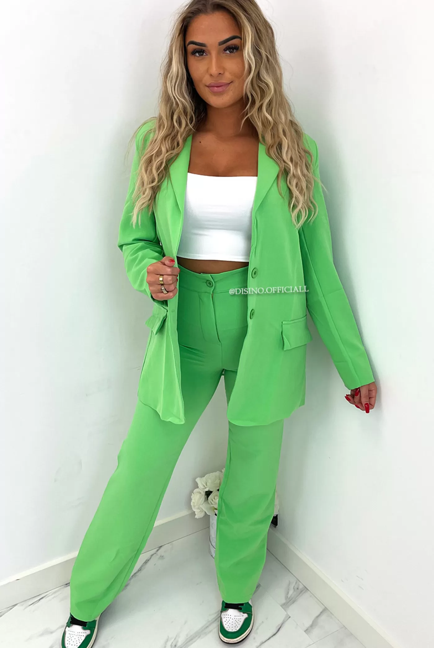 DISINO Lime Green - 'Liya Pants' - High Waist Straight Leg Pantalon | Vrouw Trousers & Pants