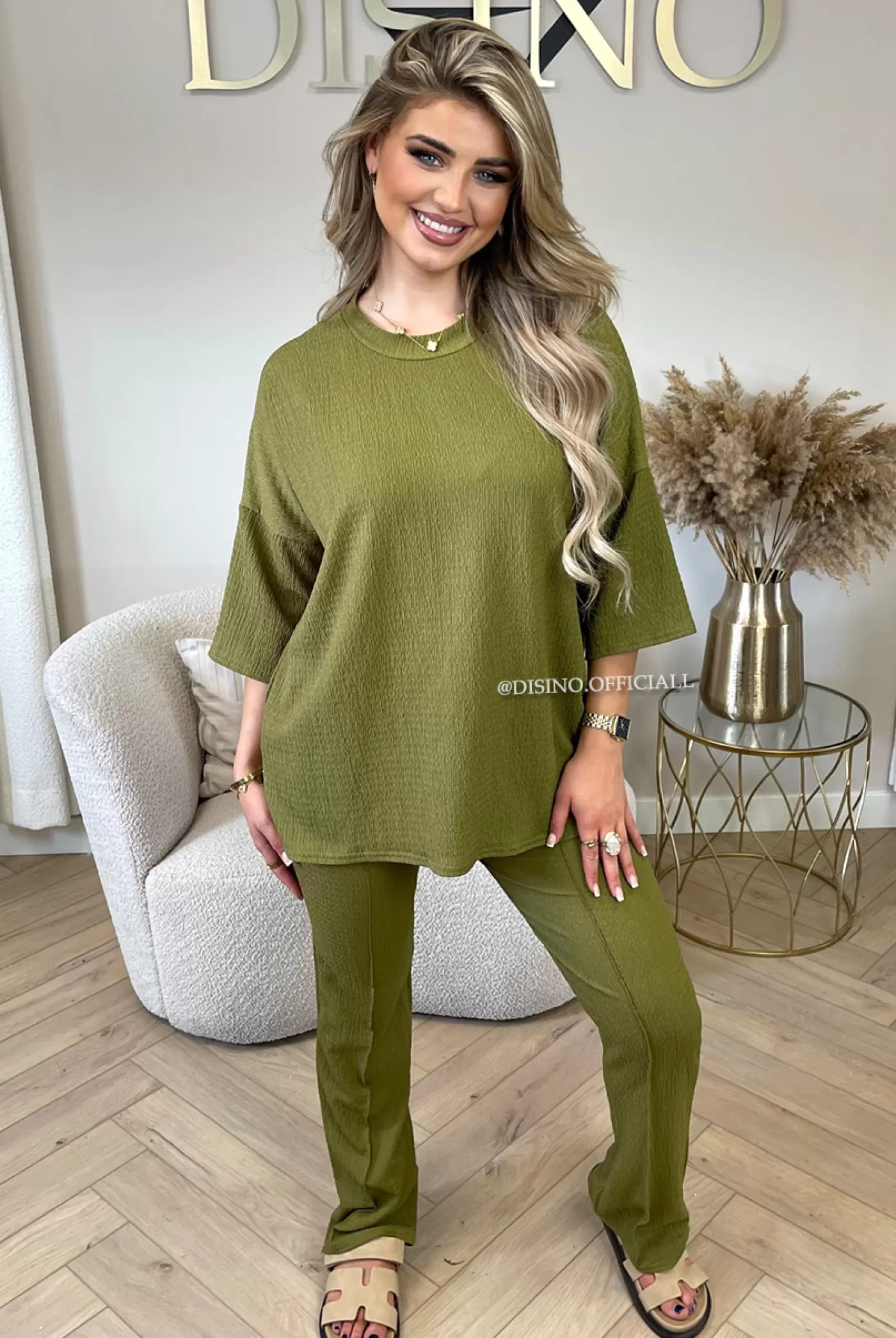 DISINO Lime Green - 'Miley Set' - Comfy Stretch Oversized Tee + Pants Set | Vrouw Two Piece Set & Loungewear