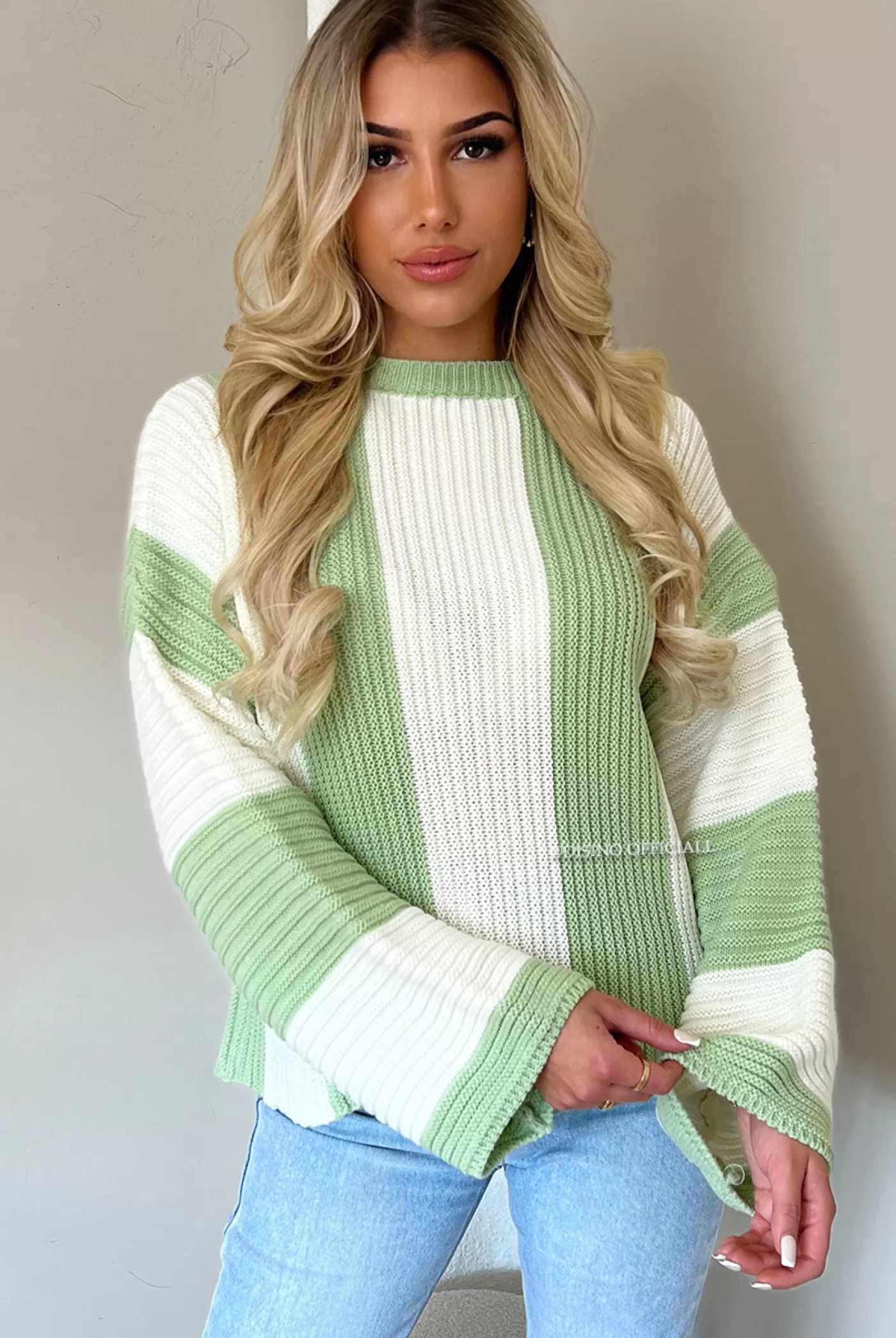 DISINO Mint Green - 'Claire Knit' - Vertical Striped Sweater Knit | Vrouw Two Piece Set & Loungewear