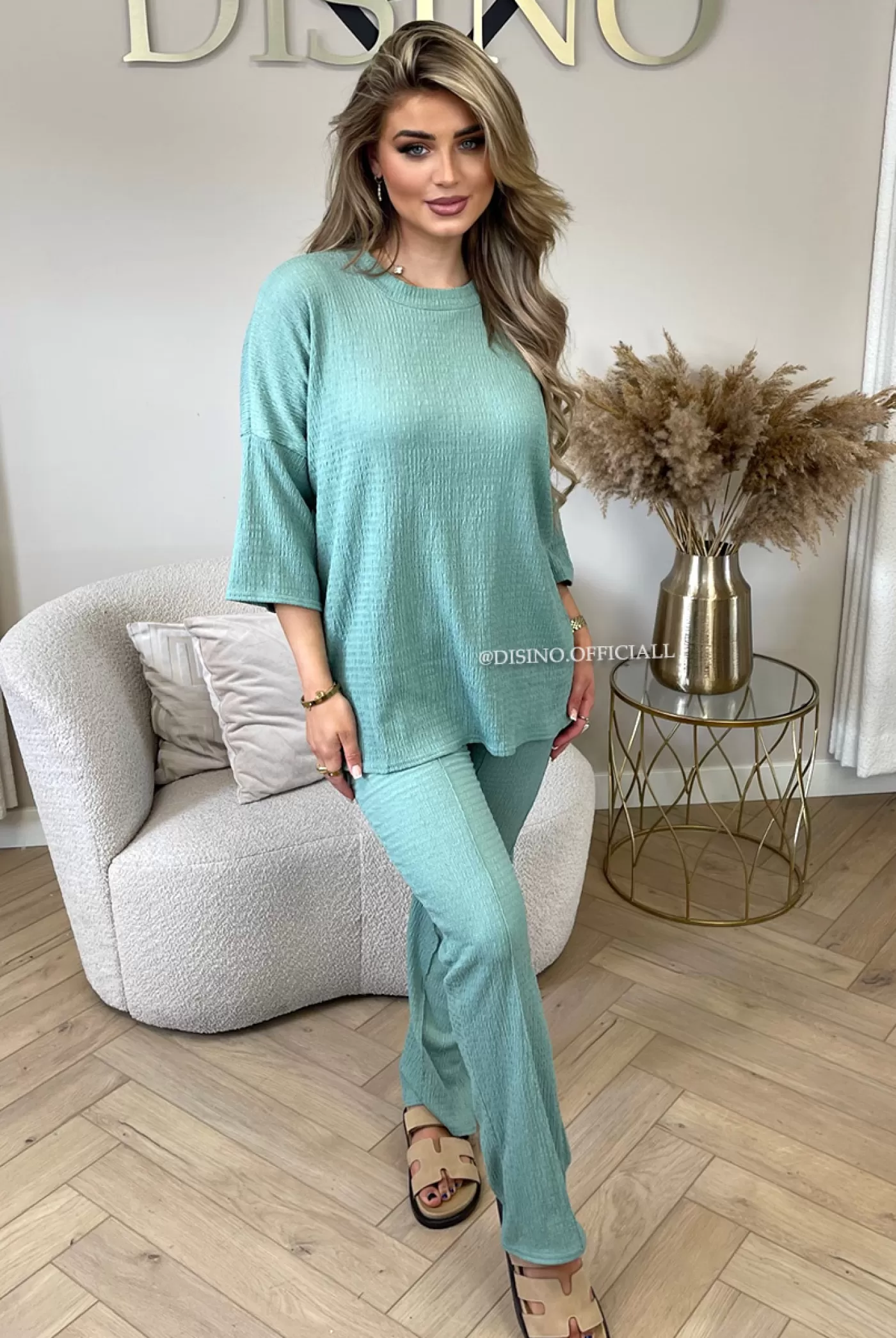 DISINO Mint Green - 'Miley Set' - Comfy Stretch Oversized Tee + Pants Set | Vrouw Two Piece Set & Loungewear