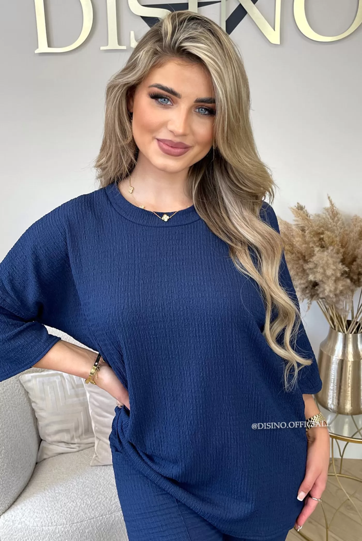 DISINO Navy Blue - 'Miley Set' - Comfy Stretch Oversized Tee + Pants Set | Vrouw Two Piece Set & Loungewear