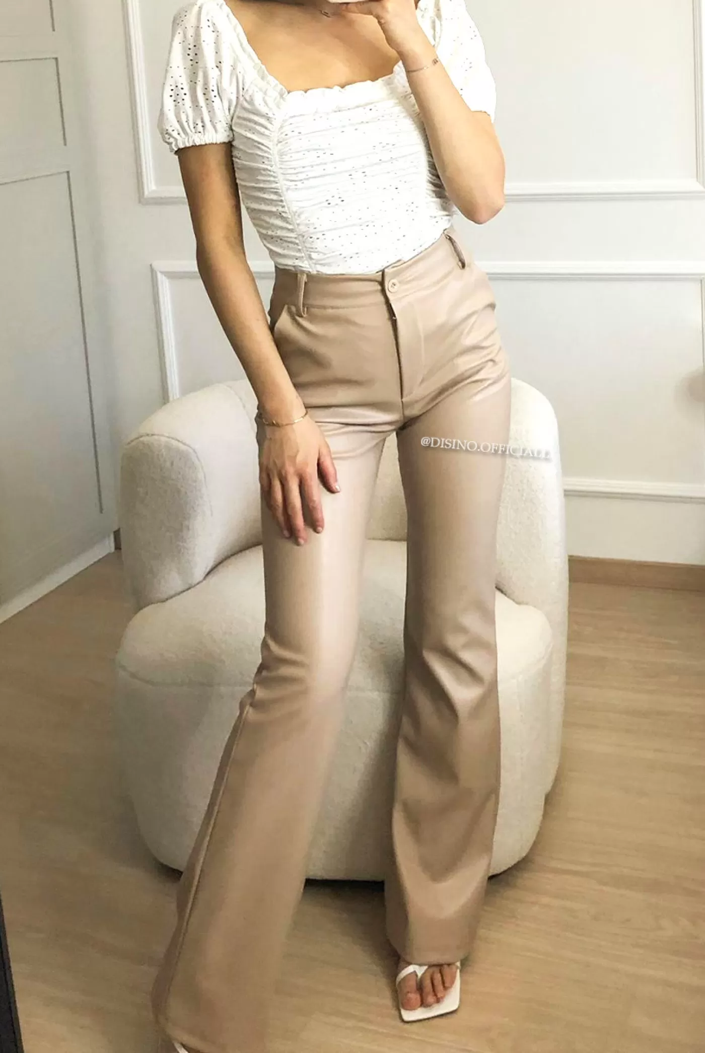 DISINO Nude - 'Skye' - High Waist Vegan Leather Straigt Pants | Vrouw Trousers & Pants