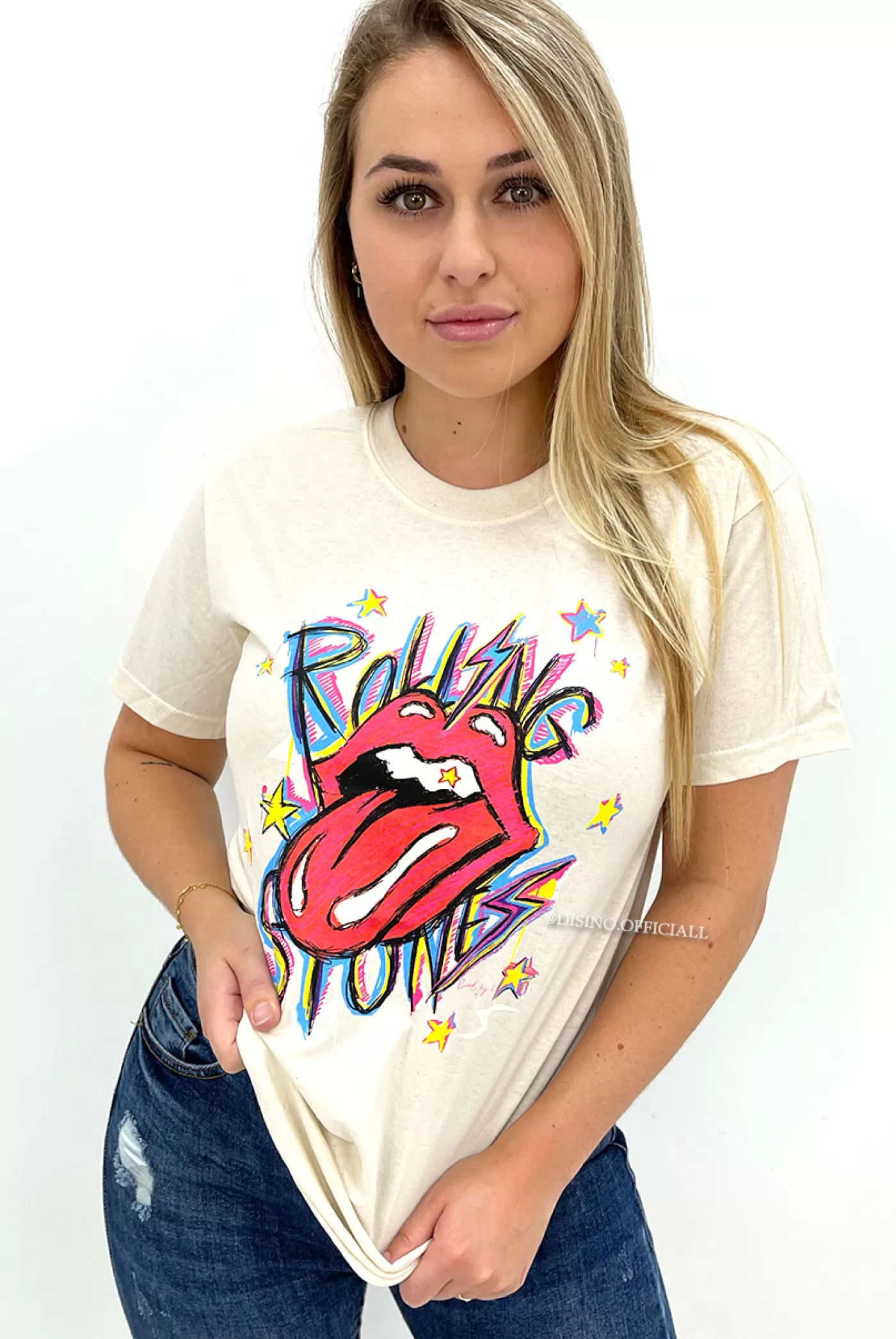 DISINO Off White - 'Rolling Stones' - Inspired Graphic Tee | Vrouw It-Shirts