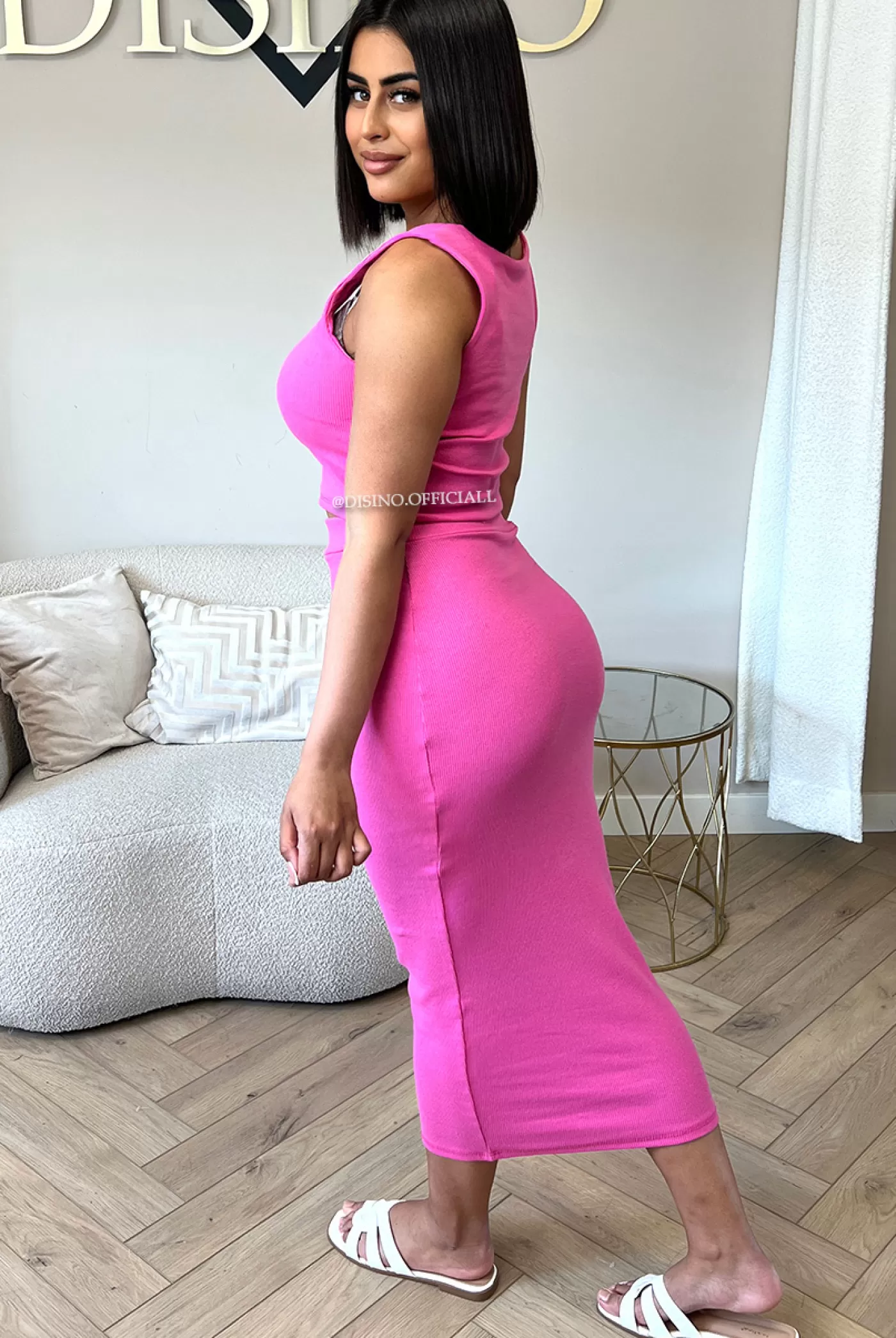 DISINO Pink - 'Alexia' - Ribbed Classy Two Piece Set | Vrouw Two Piece Set & Loungewear