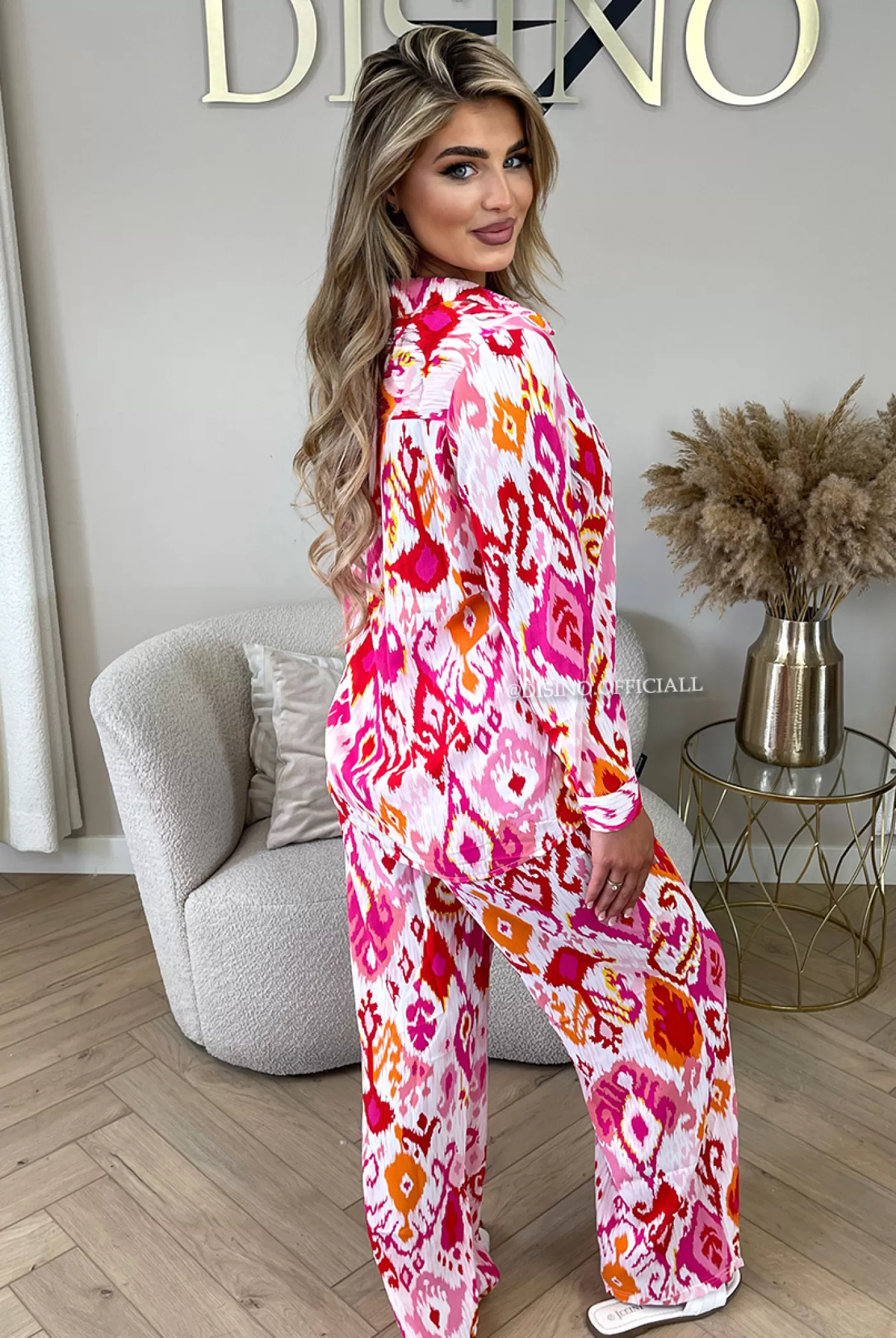 DISINO Pink - 'Amber Set' - Colorfull Blouse + Pants Two Piece Set | Vrouw Two Piece Set & Loungewear