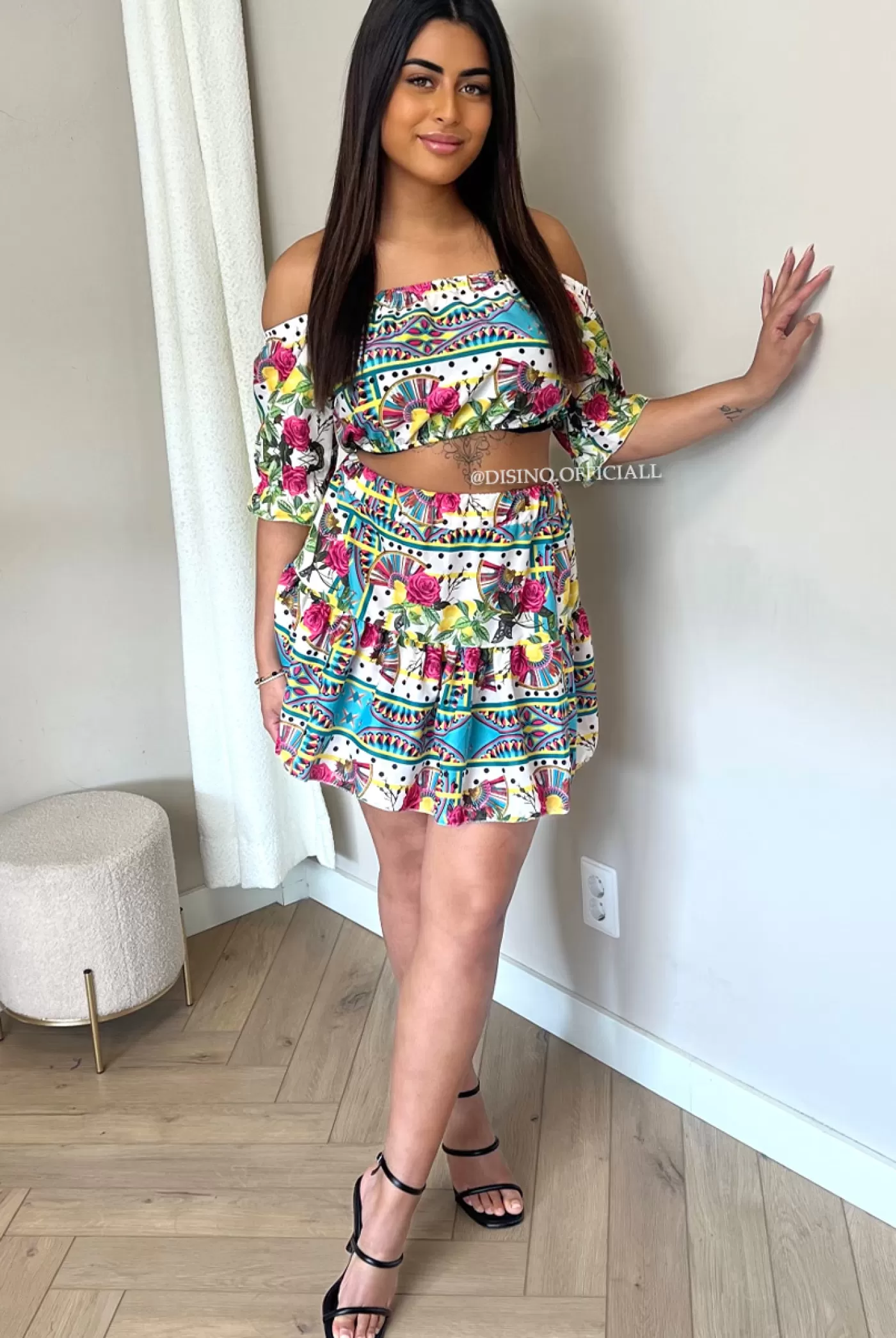 DISINO Pink - 'Bellina' - Colorfull Top + Skirt Two Piece Set | Vrouw Two Piece Set & Loungewear