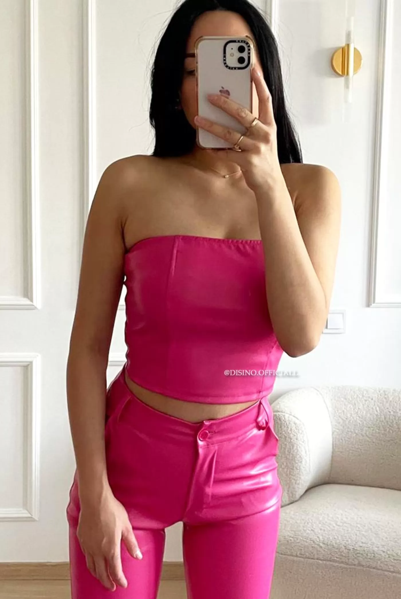 DISINO Pink - 'Kiara' - Vegan Leather Corset Top | Vrouw Tops