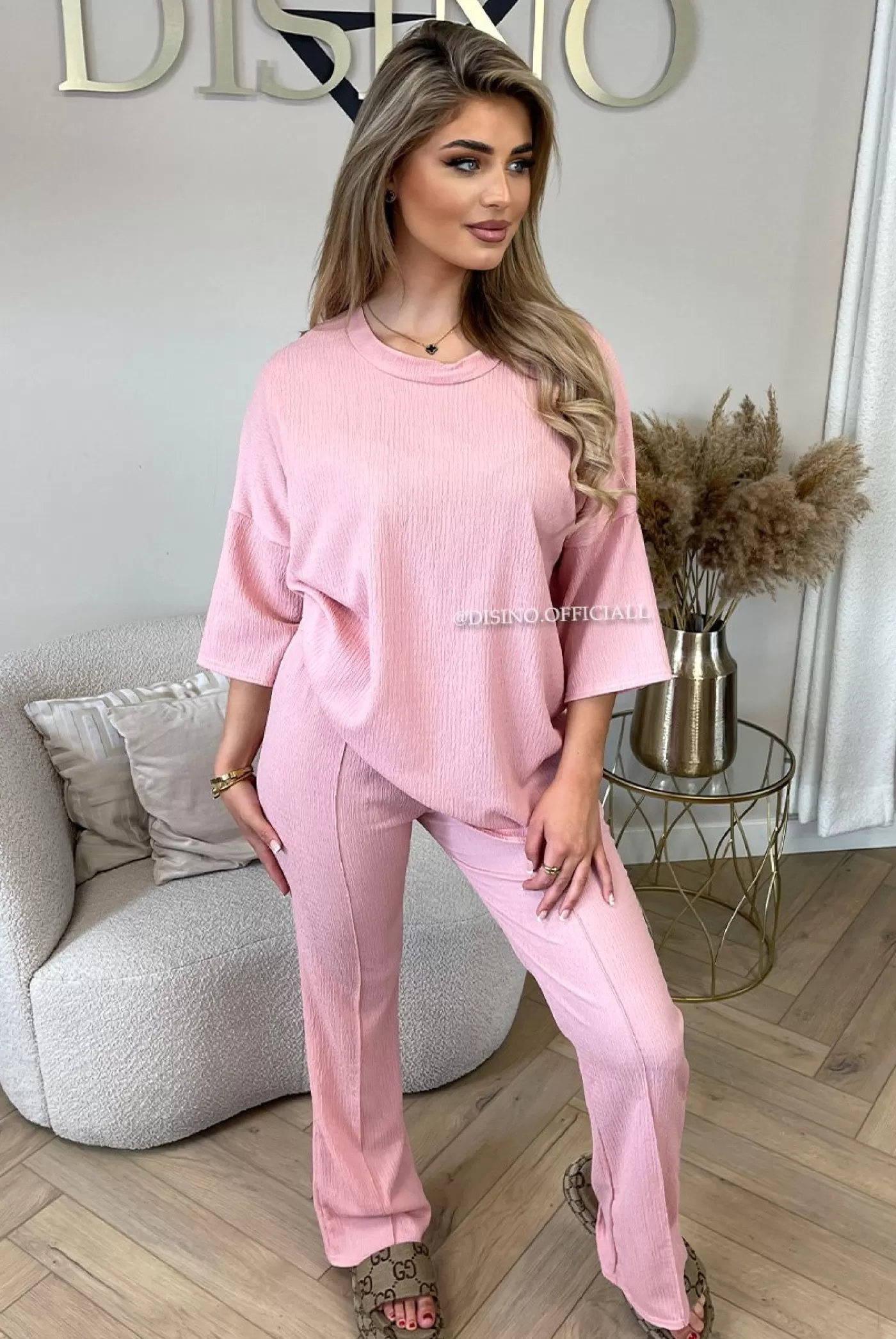 DISINO Pink - 'Miley Set' - Comfy Stretch Oversized Tee + Pants Set | Vrouw Two Piece Set & Loungewear