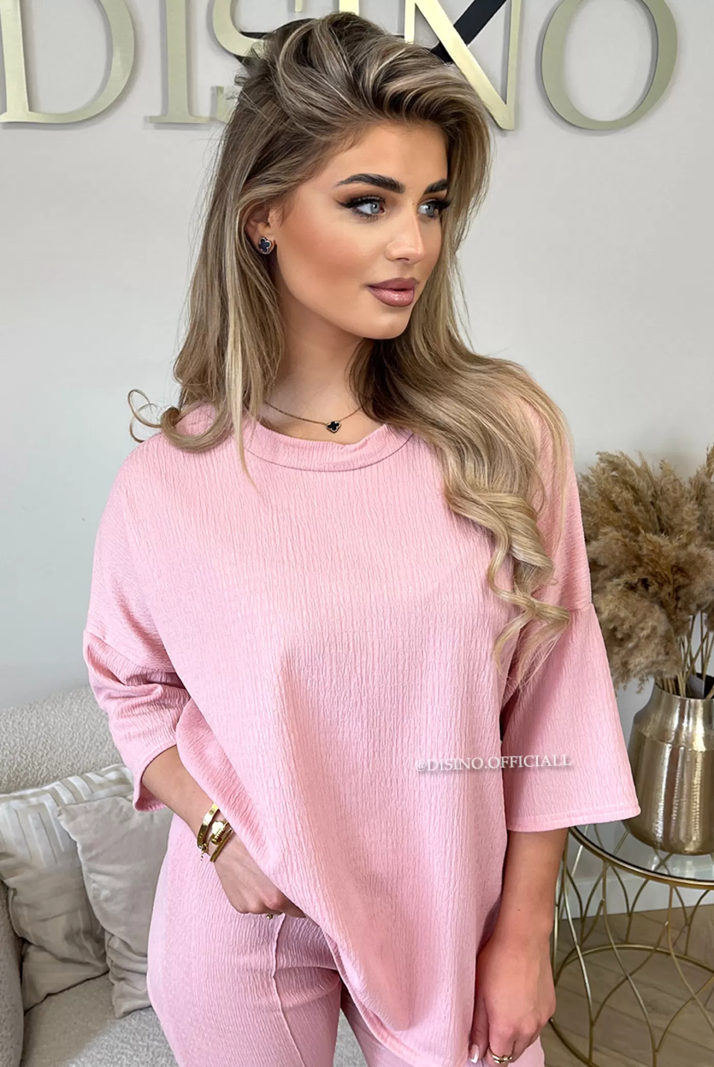 DISINO Pink - 'Miley Set' - Comfy Stretch Oversized Tee + Pants Set | Vrouw Two Piece Set & Loungewear