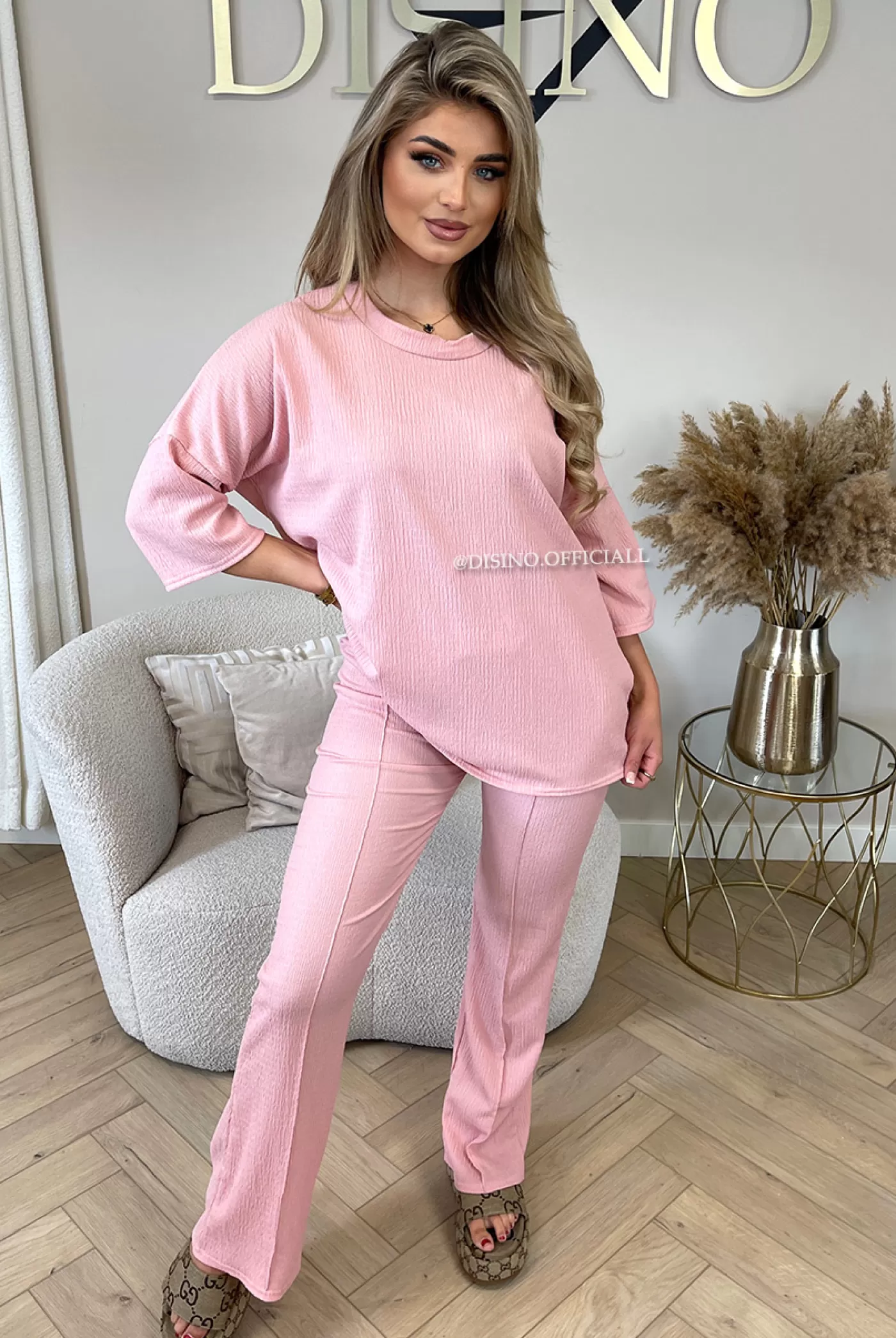 DISINO Pink - 'Miley Set' - Comfy Stretch Oversized Tee + Pants Set | Vrouw Two Piece Set & Loungewear