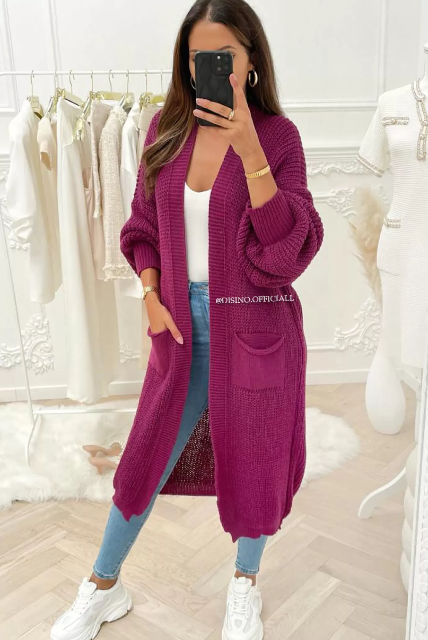 DISINO Purple - 'Saar' - Knitted Balloon Sleeve Maxi Vest Cardigan | Vrouw Clothing