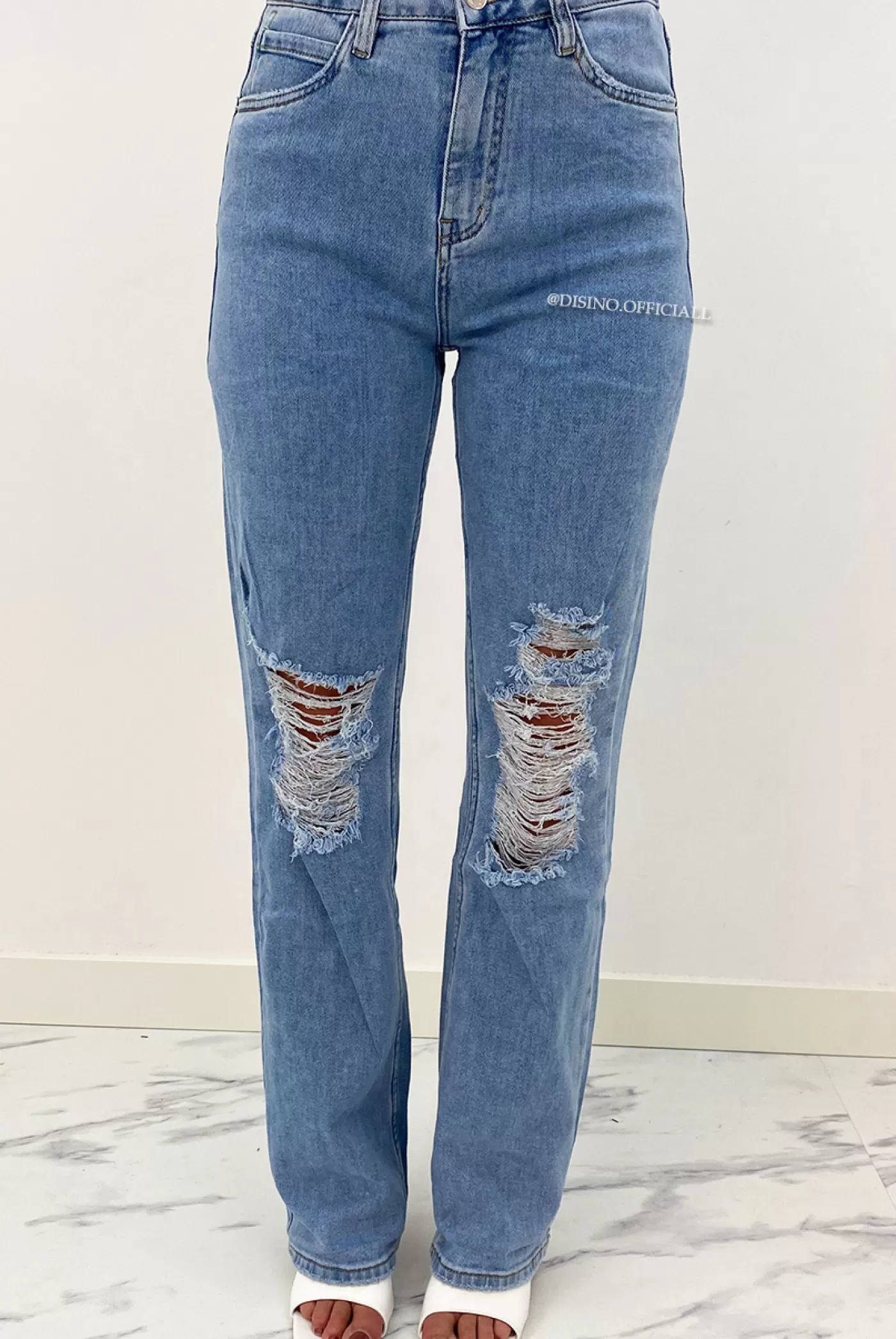 DISINO Queen Heart Jeans - Blue - Destroyed Boyfriend Jeans - 743 | Vrouw Jeans