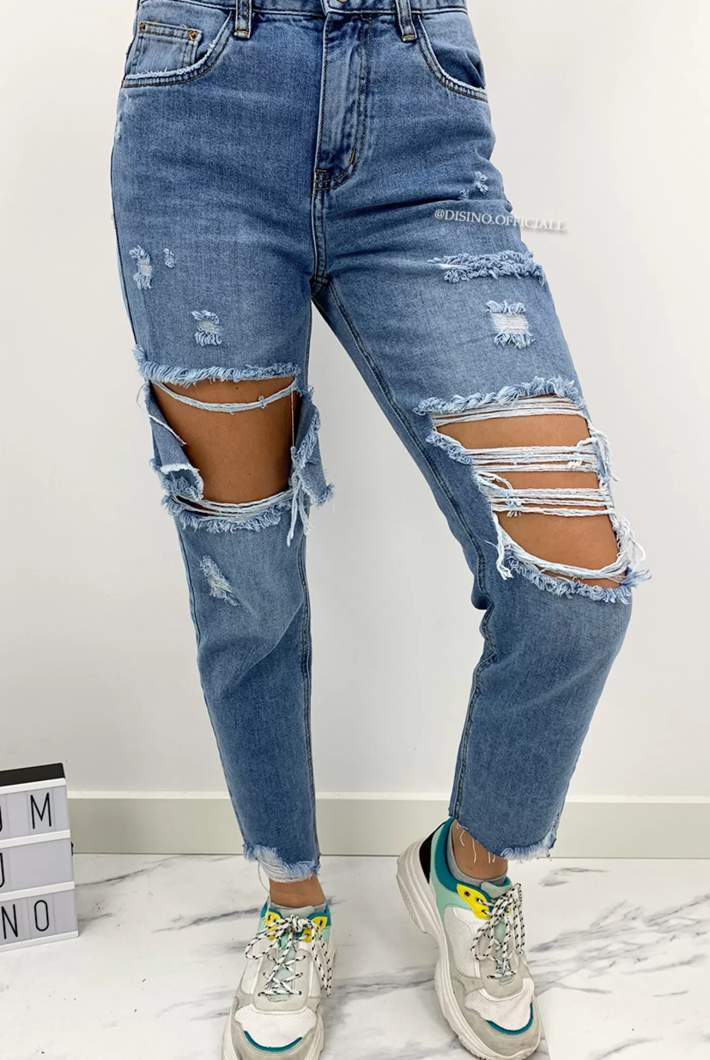 DISINO Queen Heart Jeans - Blue - Destroyed Boyfriend Jeans - 777 | Vrouw Jeans