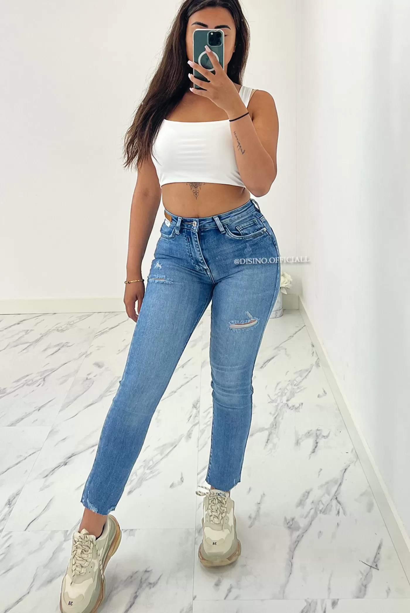 DISINO Queen Heart Jeans - Blue - Stretch Ripped Boyfriend Jeans - 893 | Vrouw Jeans