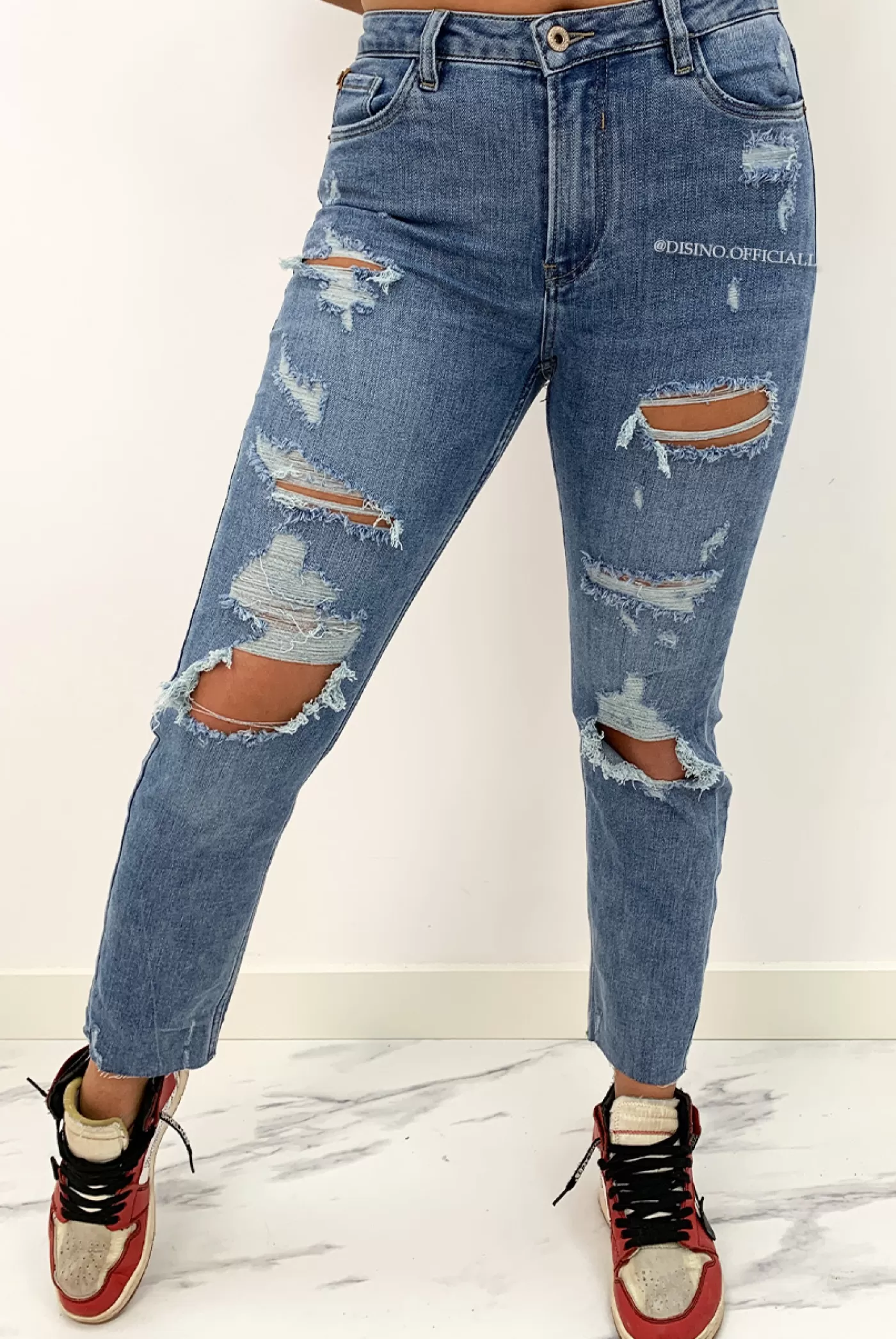 DISINO Queen Heart Jeans - Blue - Super Stretch Ripped Boyfriend Jeans - 812 | Vrouw Jeans