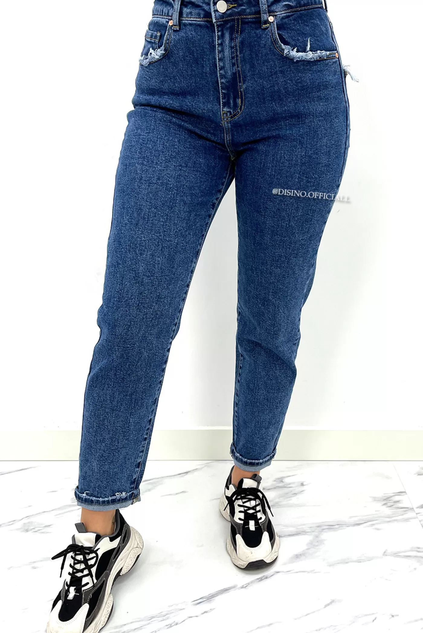 DISINO Queen Heart Jeans - Dark Blue - High Waist Stretch Mum Jeans - 3257 | Vrouw Jeans