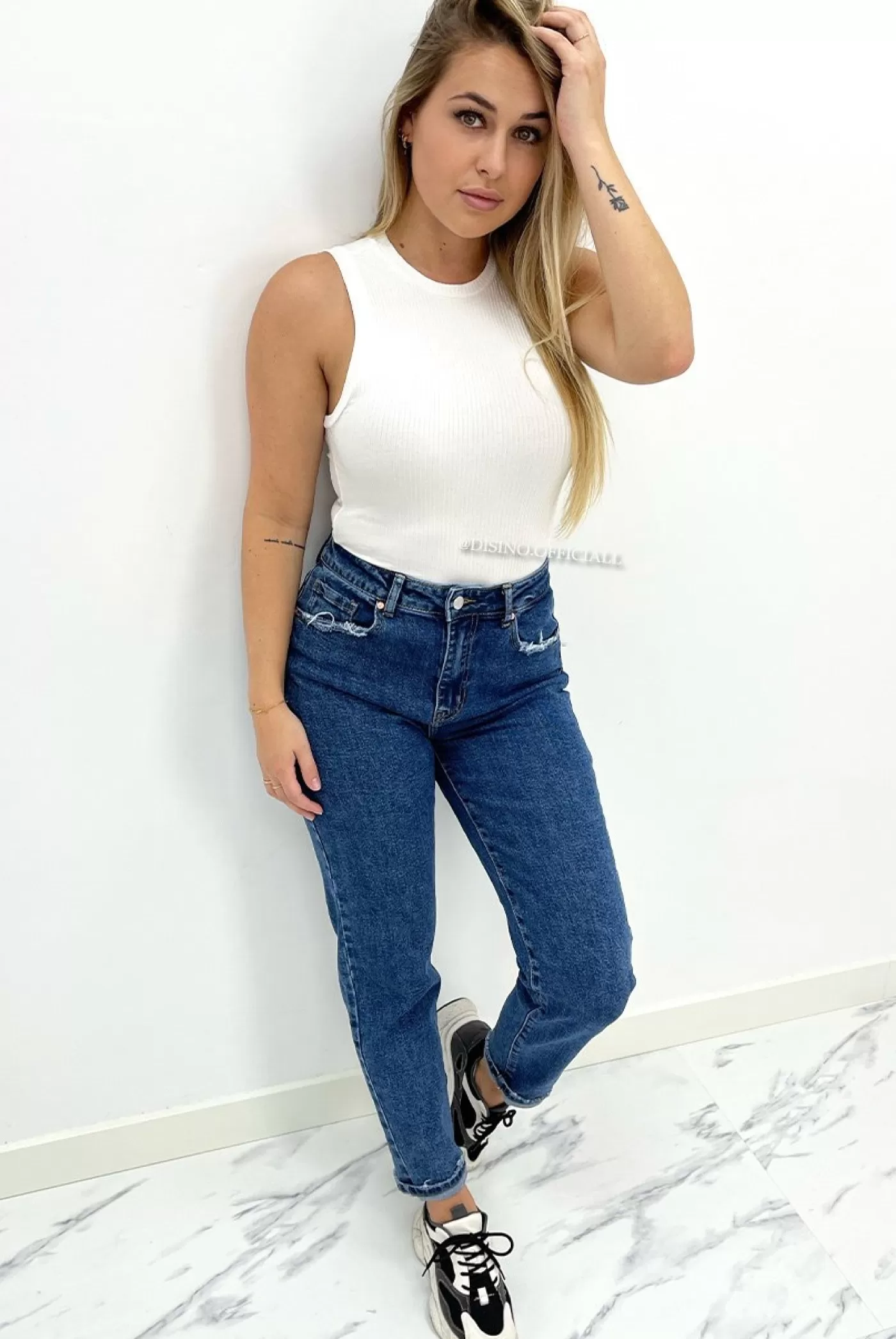DISINO Queen Heart Jeans - Dark Blue - High Waist Stretch Mum Jeans - 3257 | Vrouw Jeans