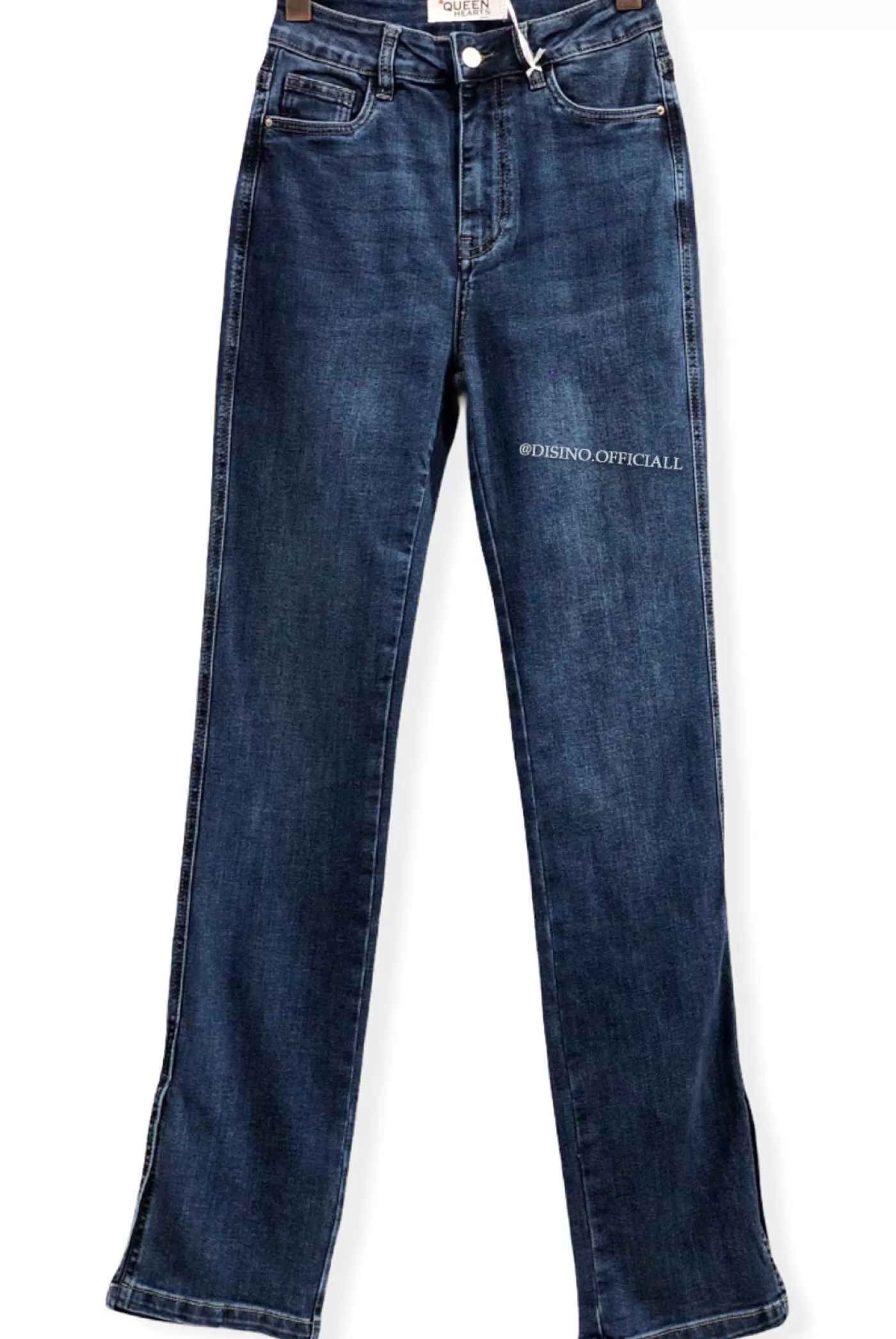DISINO Queen Heart Jeans - Dark Blue - Super Stretch Straight Jeans Side Split - 838 | Vrouw Jeans