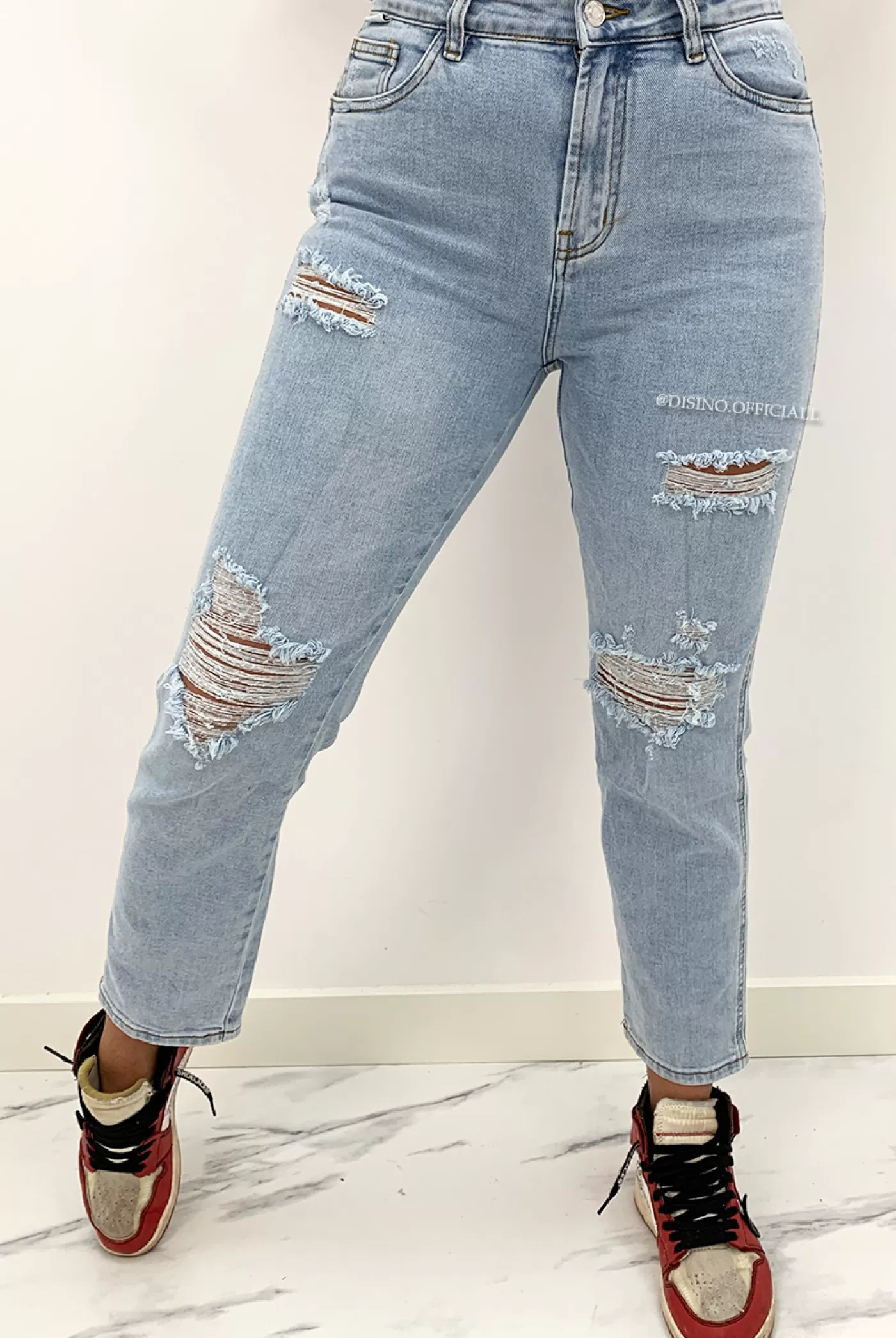 DISINO Queen Heart Jeans - Light Blue - Destroyed Mum Jeans - 880 | Vrouw Jeans