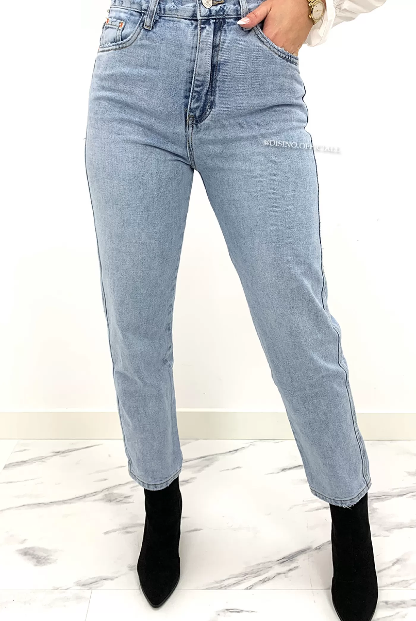 DISINO Queen Heart Jeans - Whitewash Blue - High Waist Mum Jeans - Q009 | Vrouw Jeans