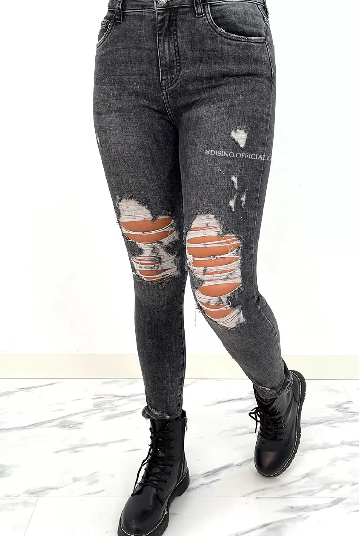DISINO Queen Hearts Jeans - Dark Grey - Ripped Skinny High Waist - 9193 | Vrouw Jeans