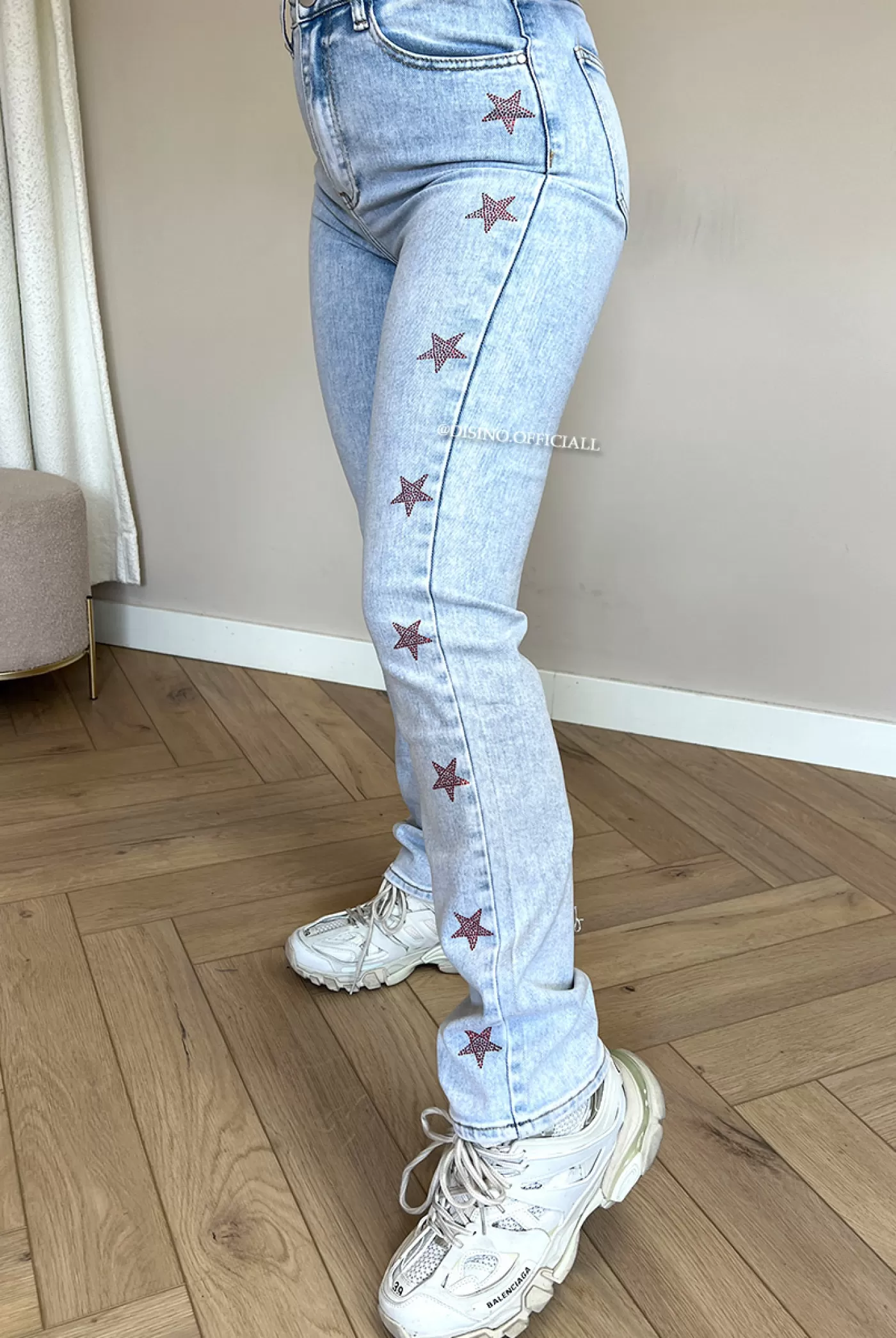 DISINO Red - 'Star Jeans' - Super Stretch Straight Leg Jeans With Stars | Vrouw Jeans