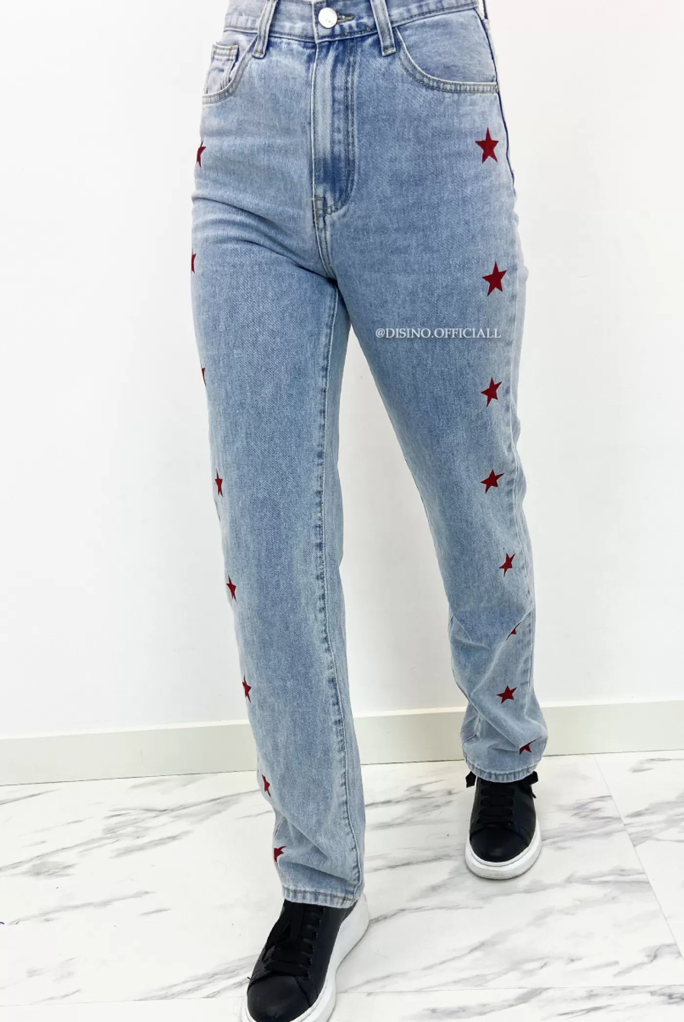 DISINO Red - 'Star-Jeans' - High Waist Inspired Straight Leg Jeans - 1540 | Vrouw Jeans