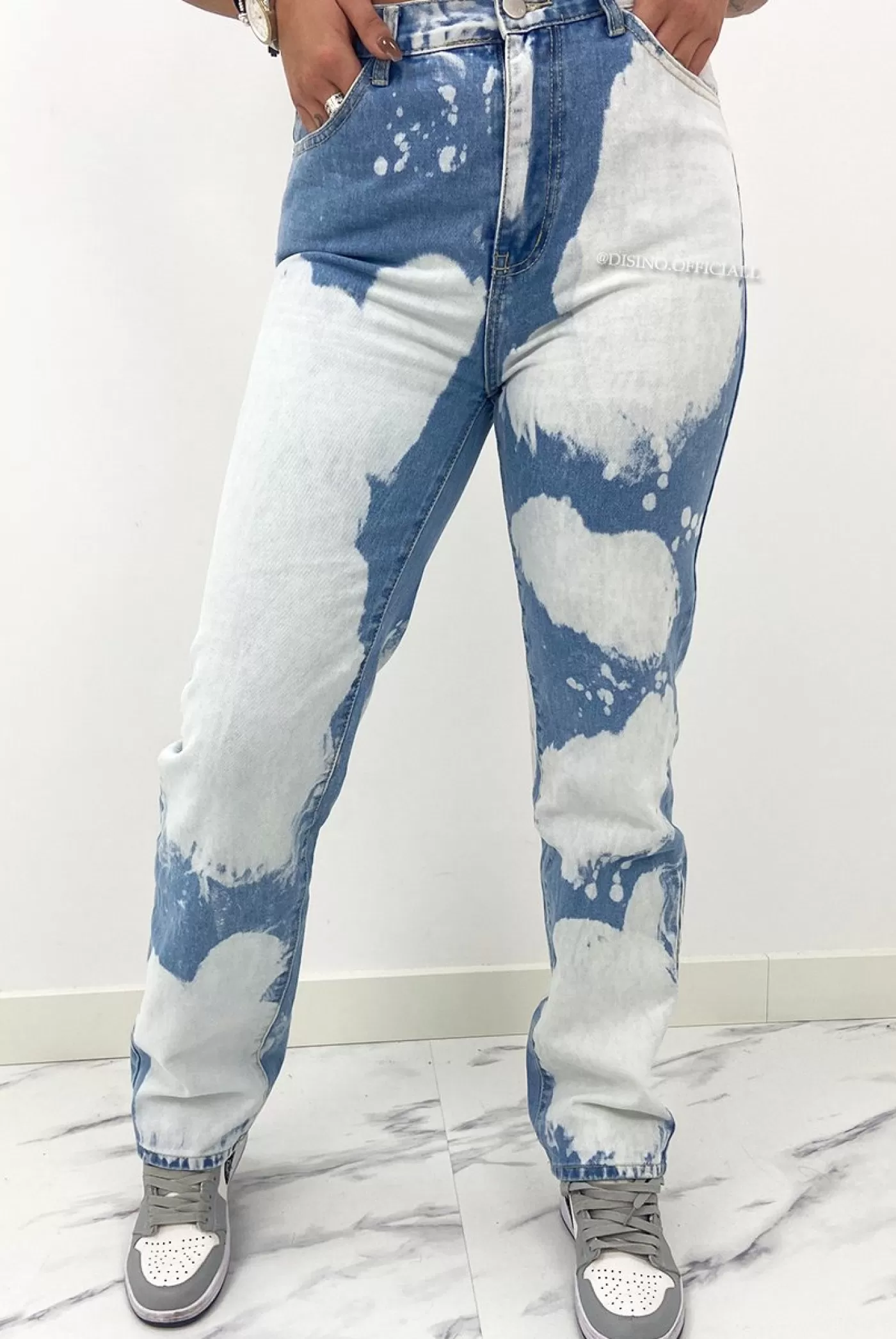 DISINO Redial - Blue - Tye Dye High Waist Straight Fit Jeans | Vrouw Jeans