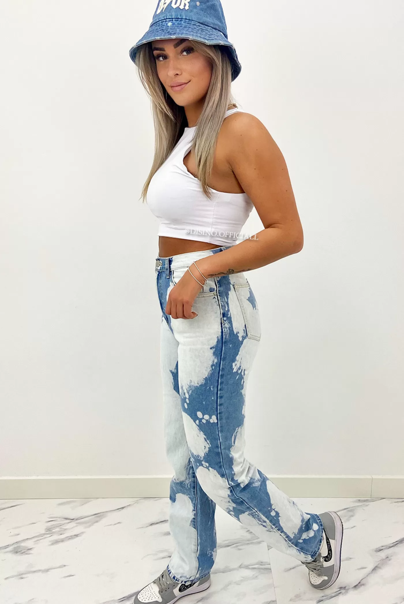 DISINO Redial - Blue - Tye Dye High Waist Straight Fit Jeans | Vrouw Jeans