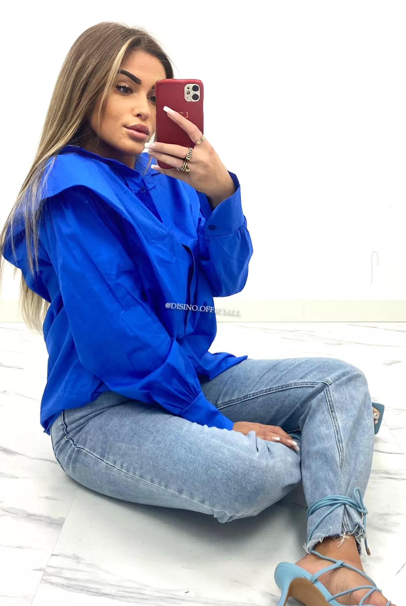 DISINO Royal Blue - 'Moira' - Oversized Puff Shoulder Blouse | Vrouw Blouses