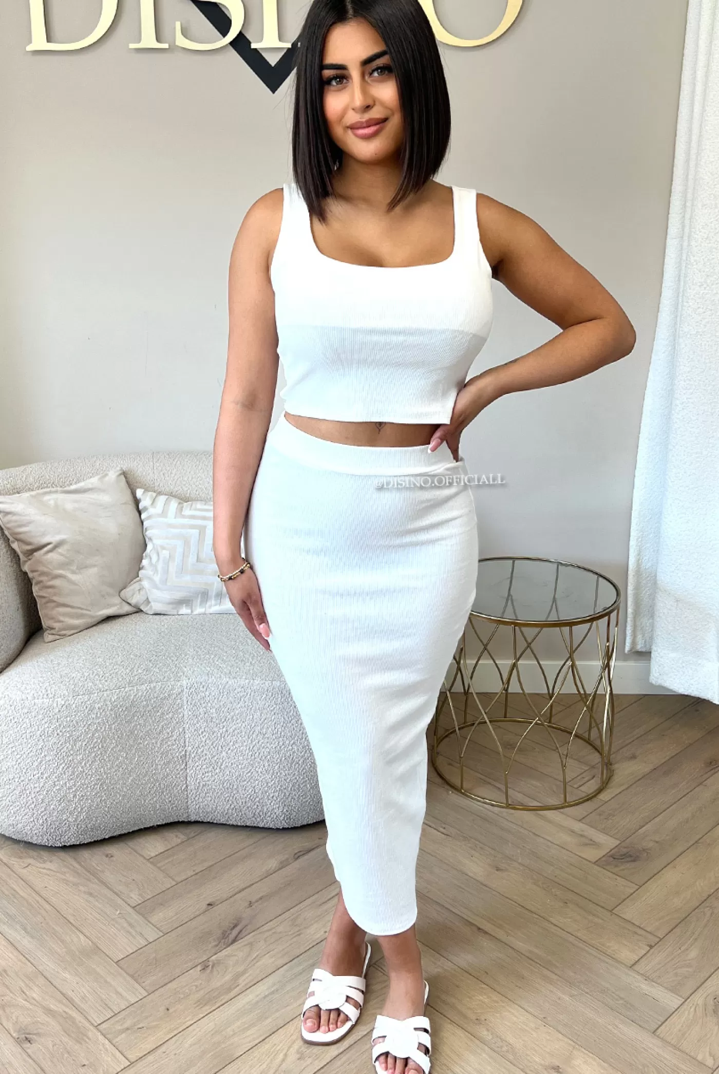 DISINO White - 'Alexia' - Ribbed Classy Two Piece Set | Vrouw Two Piece Set & Loungewear