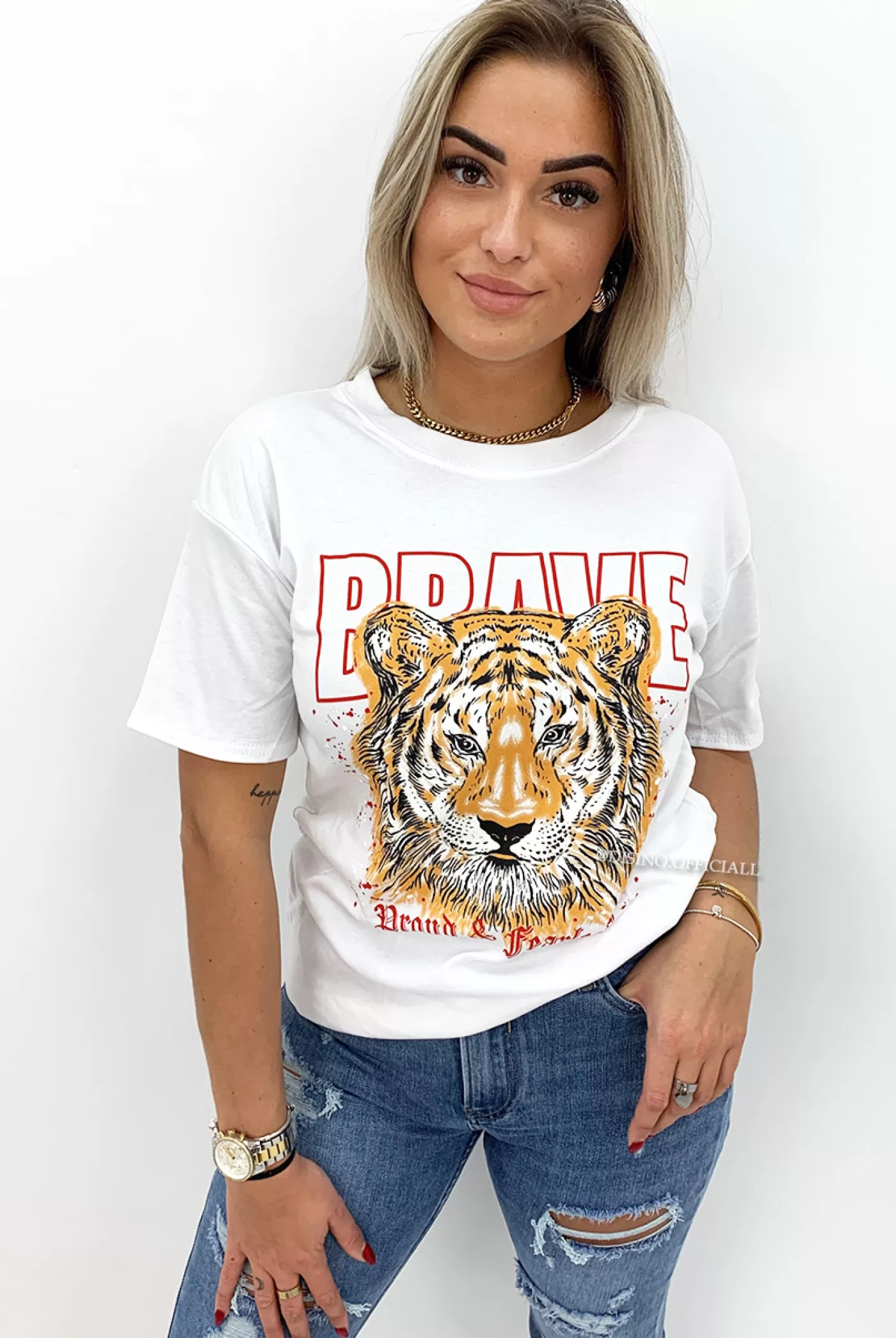 DISINO White - 'Brave Enough' - Oversized Premium Quality Print Tee | Vrouw It-Shirts