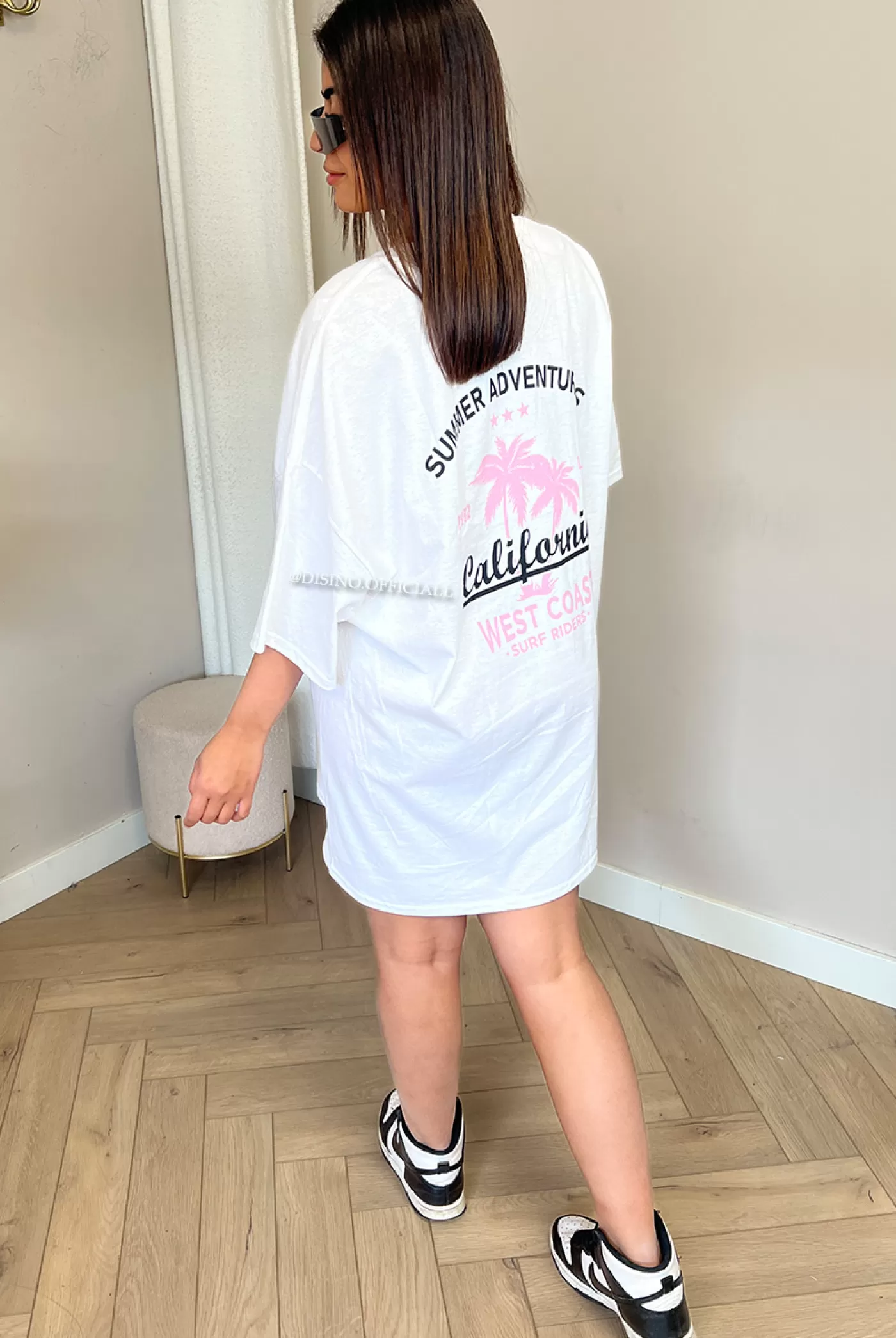 DISINO White - 'California Dreamin Tee Dress'- Premium Quality Tshirt Dress | Vrouw It-Shirts