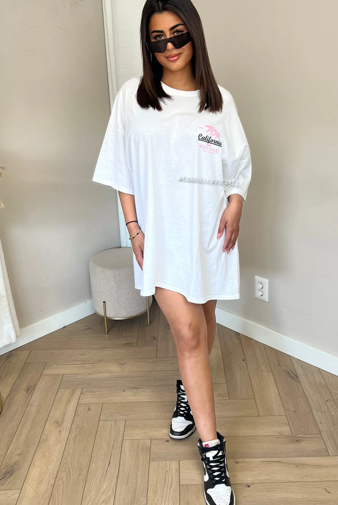 DISINO White - 'California Dreamin Tee Dress'- Premium Quality Tshirt Dress | Vrouw It-Shirts