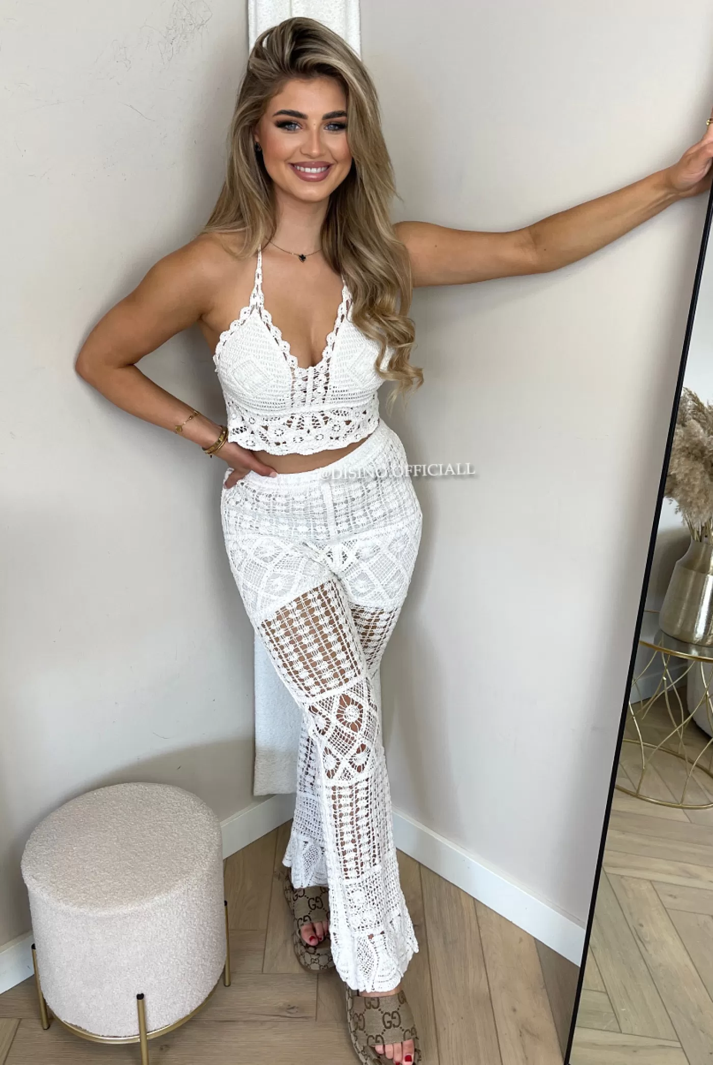 DISINO White - 'Gaudi V2 Set' - Exclusive Broderie Top + Pants Two Piece Set | Vrouw Two Piece Set & Loungewear