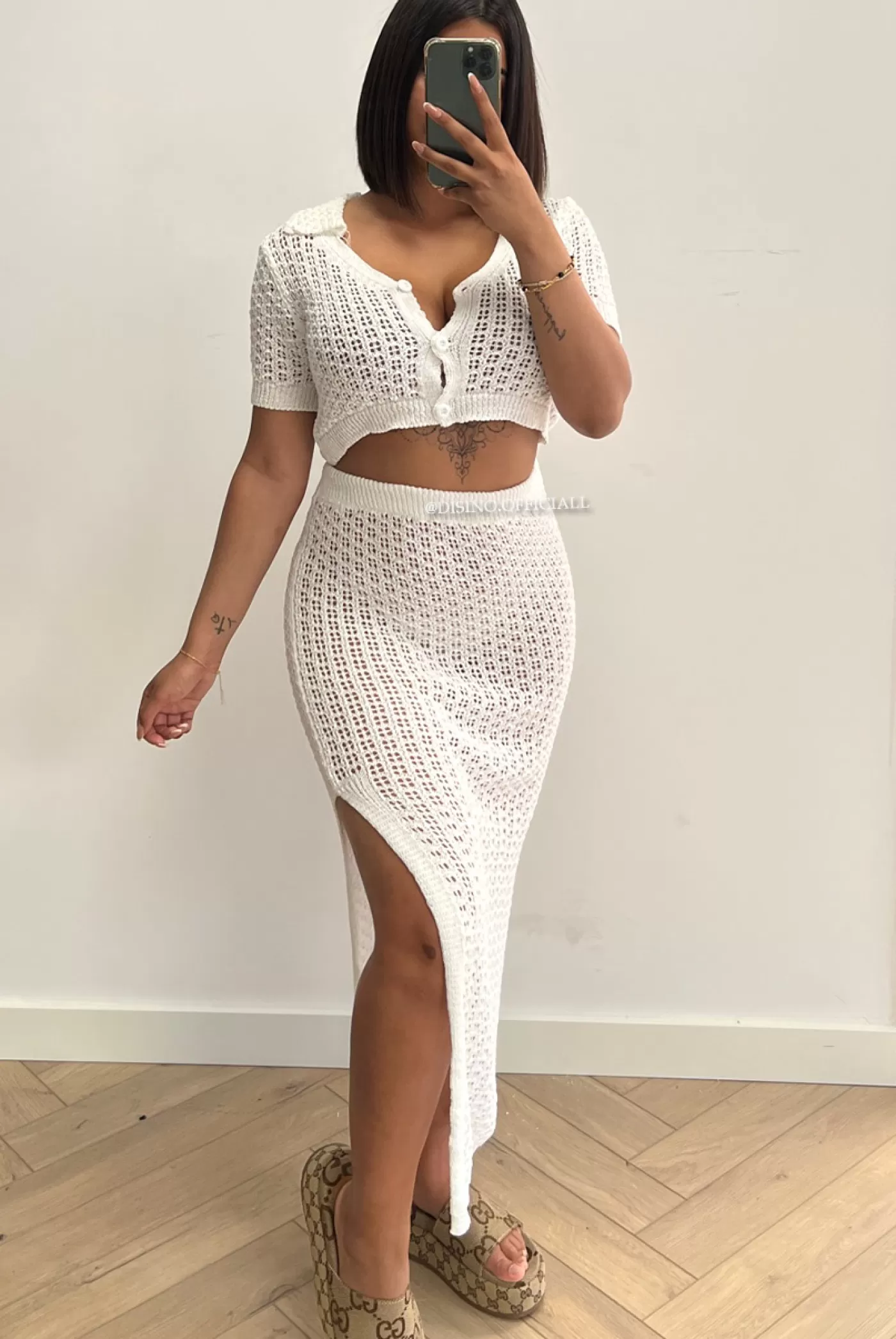 DISINO White - 'Julia Set' - Crochet Skirt + Top Two Piece Set | Vrouw Two Piece Set & Loungewear