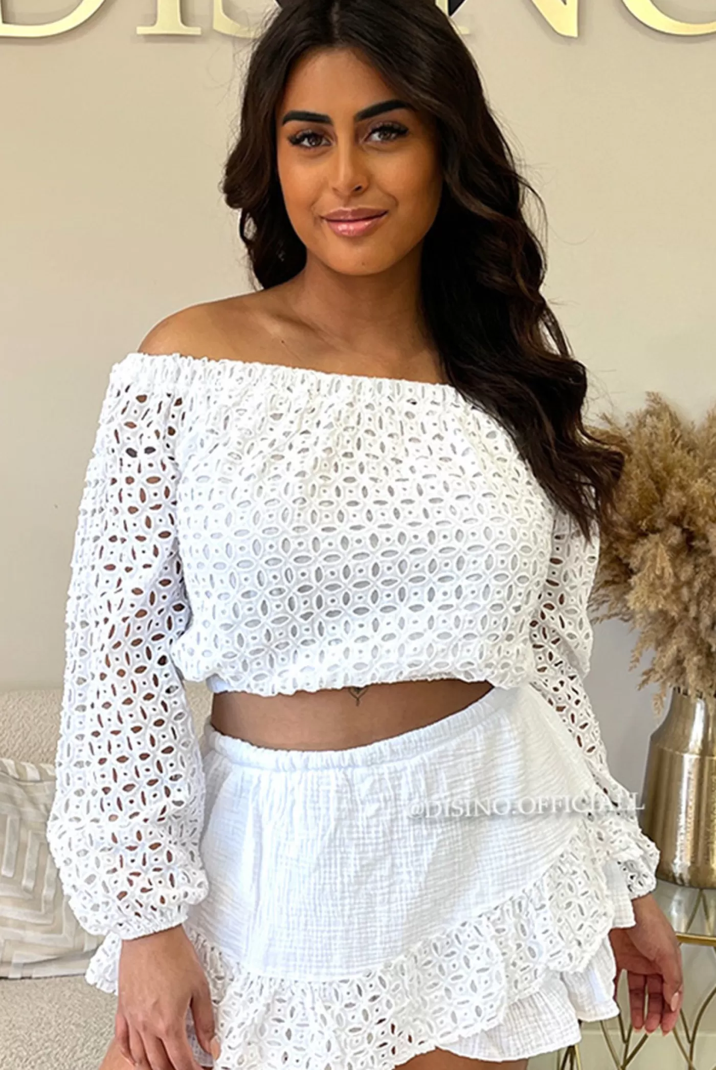 DISINO White - 'Lavella Top' - Crochet Lace Off Shoulder Top | Vrouw Tops