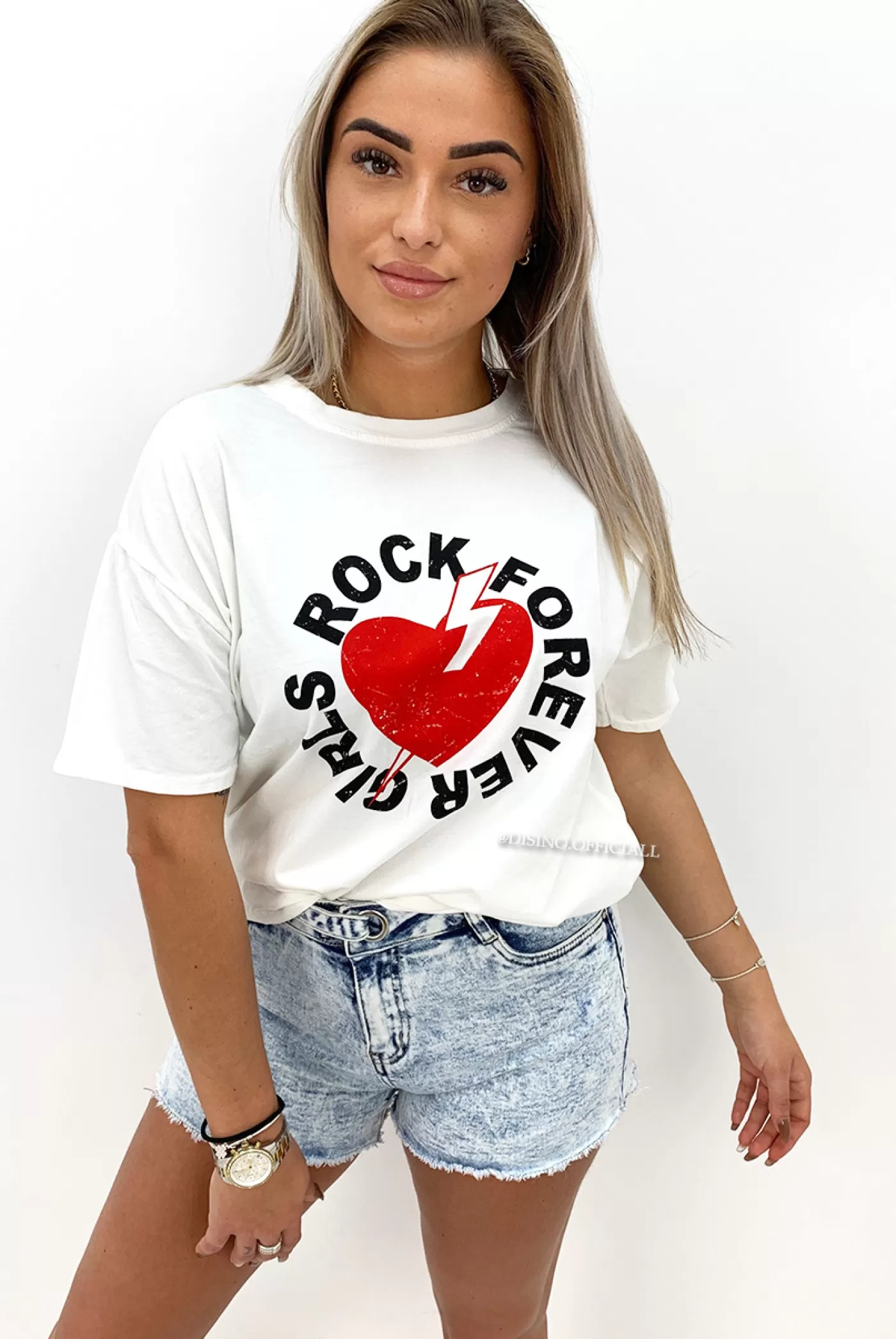 DISINO White - 'Rock Fever' - Premium Quality Oversized Tee | Vrouw It-Shirts