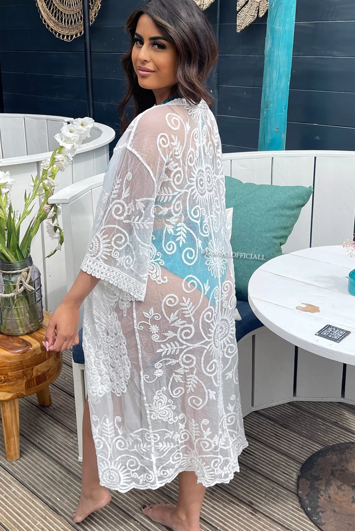 DISINO White - 'Stella Mandala' - Lace Beach Kimono Long | Vrouw Clothing