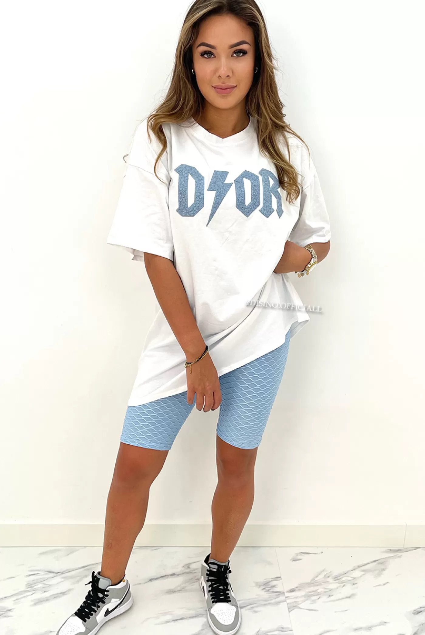 DISINO White/Blue - 'Cozy Thunder' - Oversized Teddy Slogantee Dress | Vrouw It-Shirts